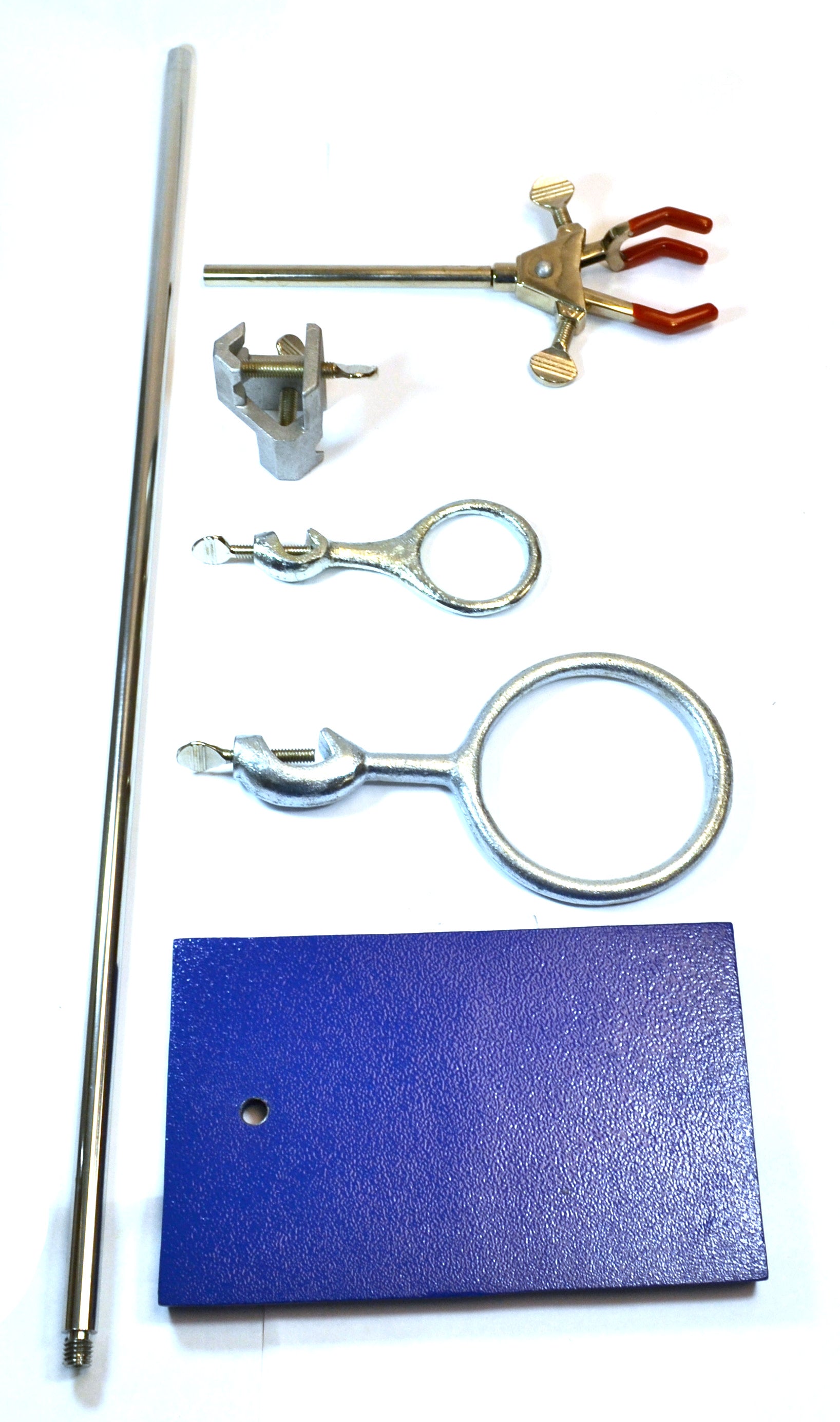6-Piece Rectangular Retort Stand Set with 3-Prong Dual-Adjusting Clamp, 10 x 6" Base