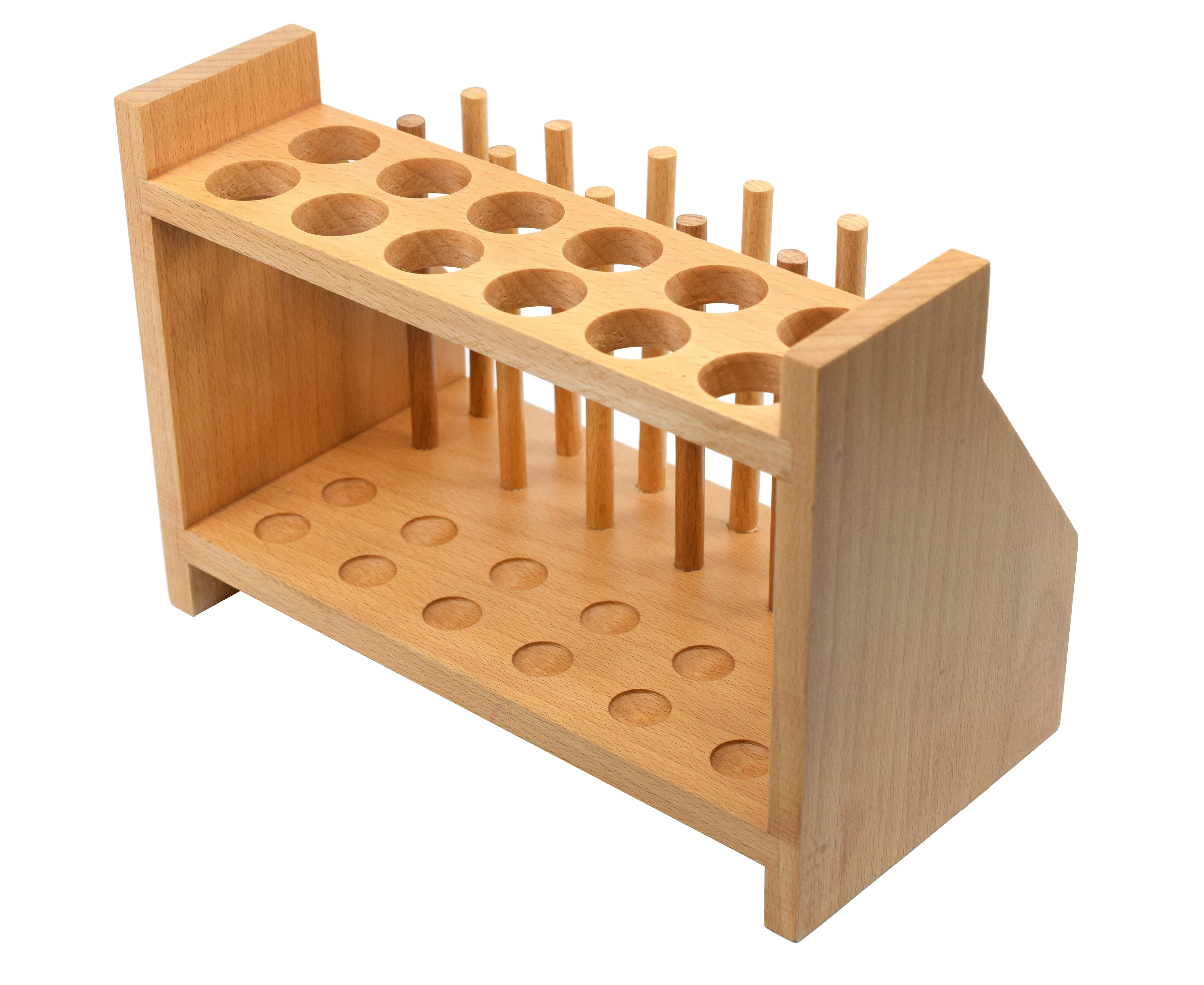 12-Tube Premium Wooden Test Tube Rack with Draining Pins, 9.3" Wide