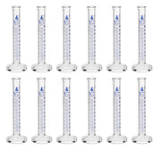 12-Pack Class B Graduated Cylinders with Round Base, 10mL, Blue Graduations, Borosilicate Glass