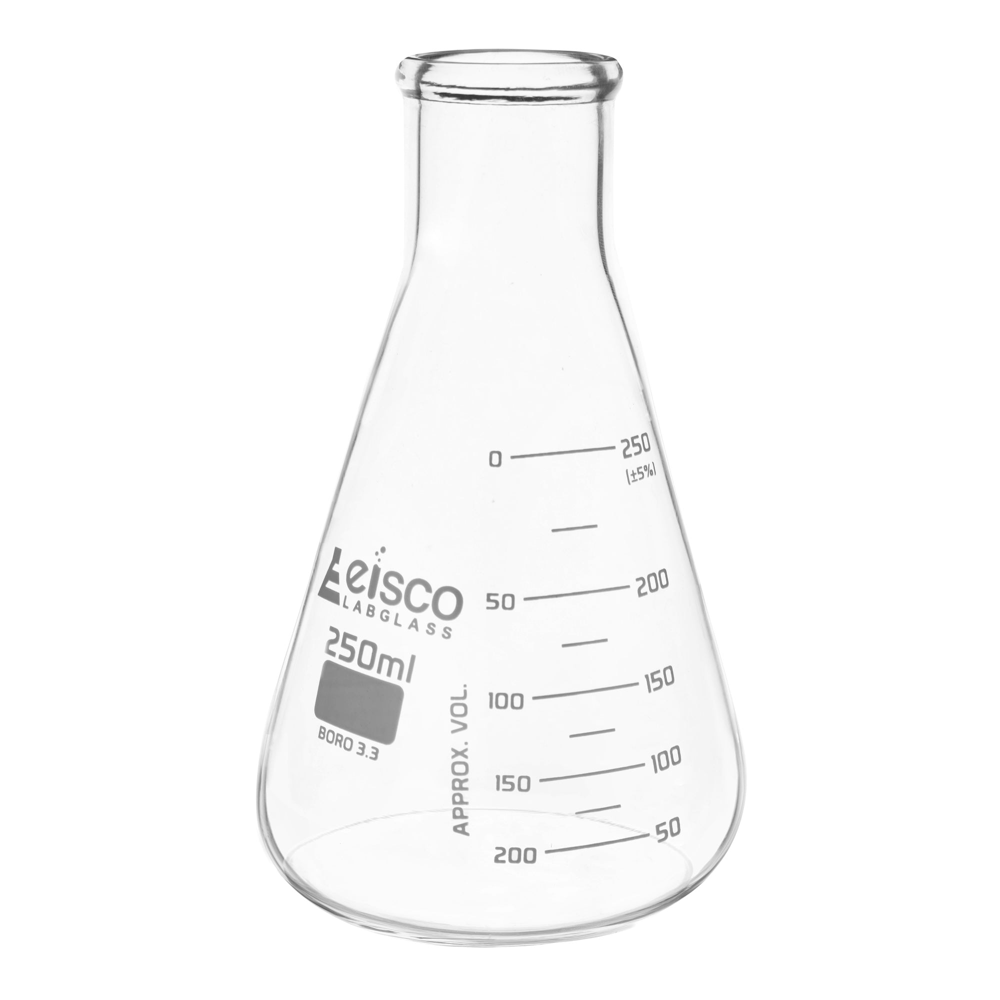 ASTM Narrow Neck Borosilicate Glass Erlenmeyer Flask with Dual Scale