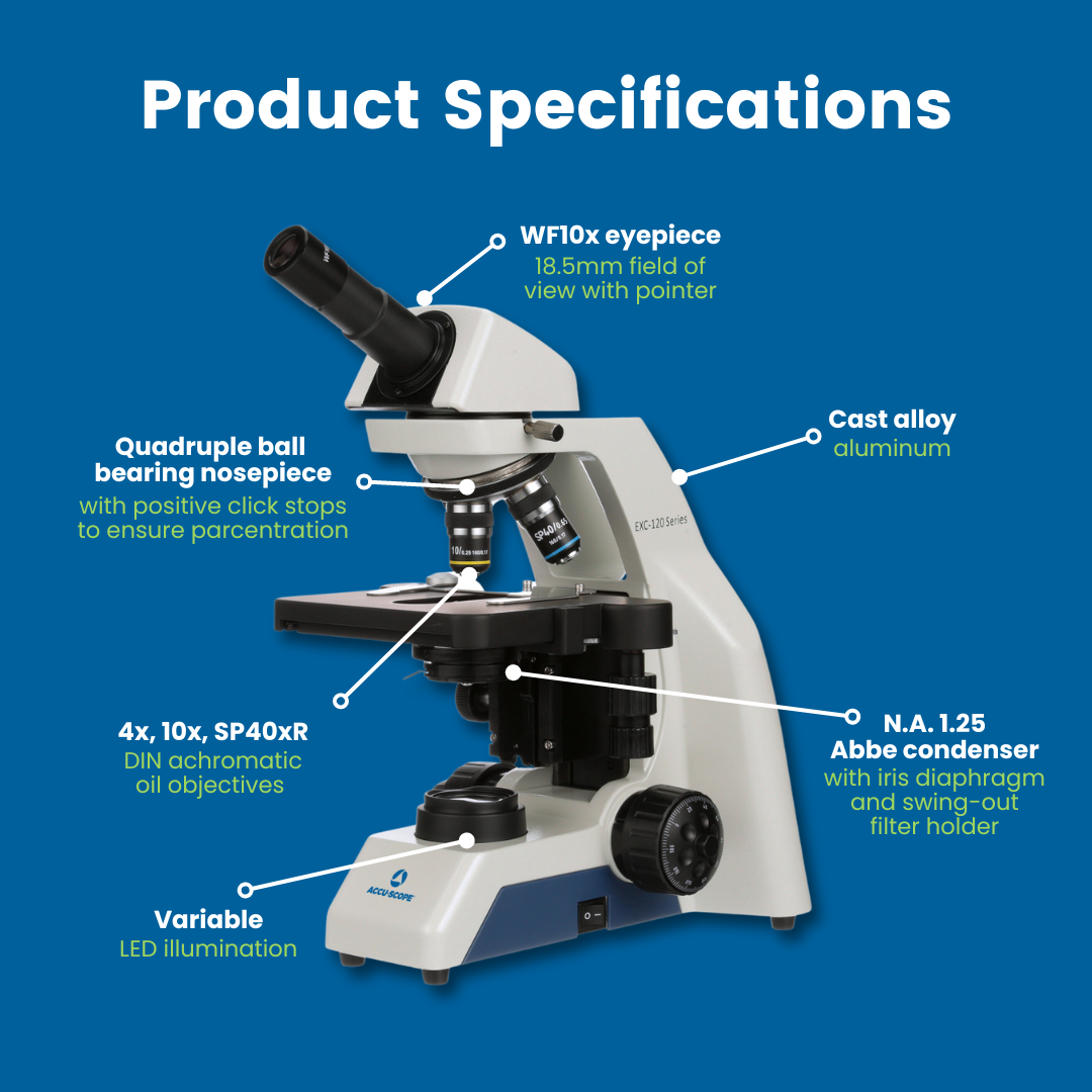 Accu-Scope Monocular Compound Microscope, EXC-121, 40-1000X