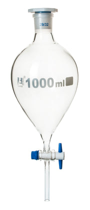 Dropping Funnel, 1000mL - Squibb - With 29/32 Plastic Stopper & PTFE Key Stopcock - Borosilicate Glass