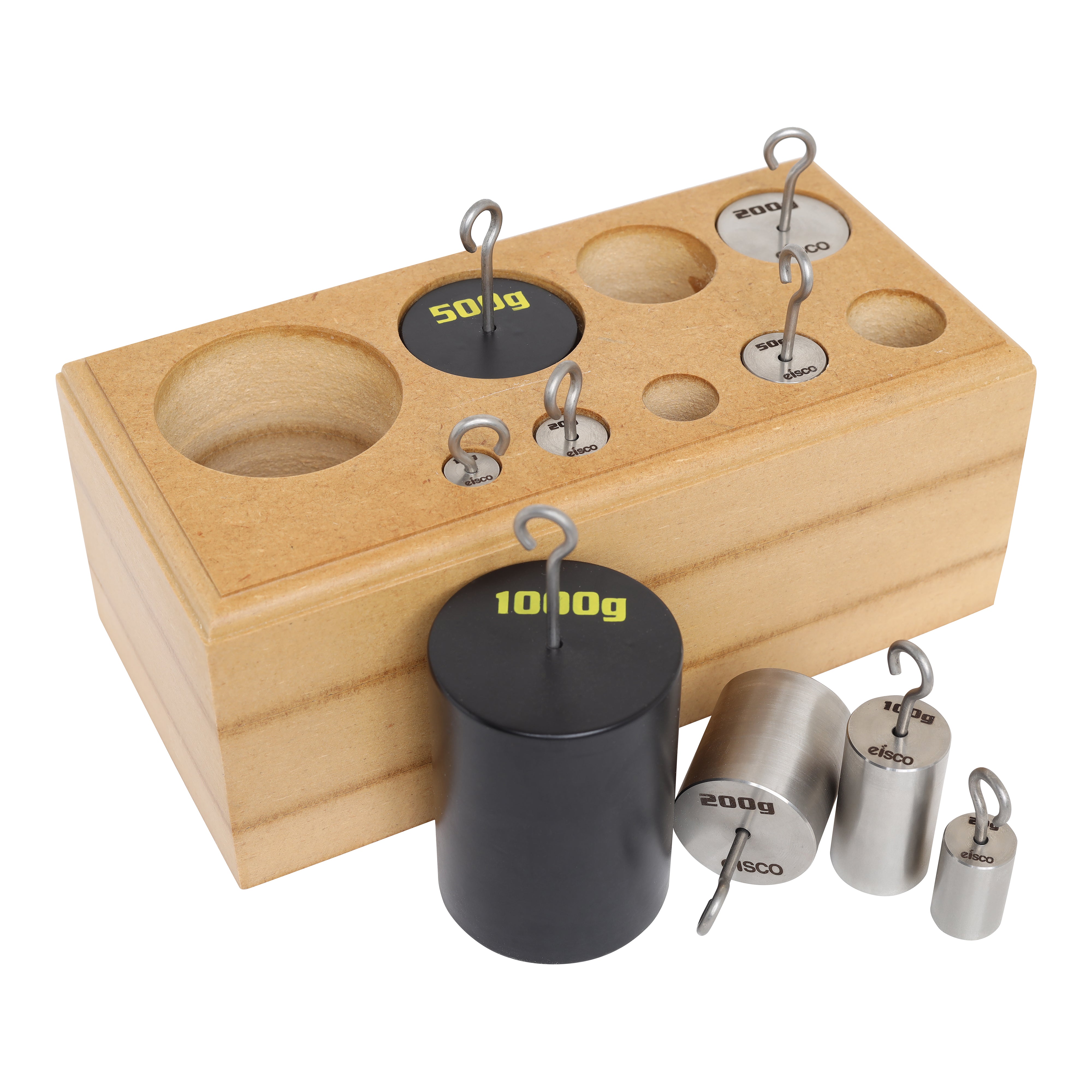 9-Piece Stainless Steel Hooked Weight Set, 10-1000g, with Wooden Storage