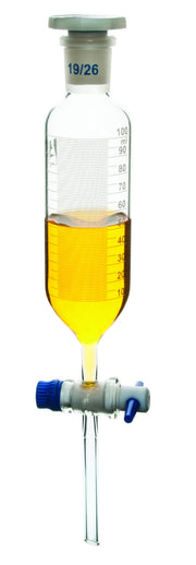 Dropping Funnel, 50ml - 19/26 Plastic Stopper - Graduated, PTFE Key Stopcock - Cylindrical - Borosilicate Glass - Eisco Labs