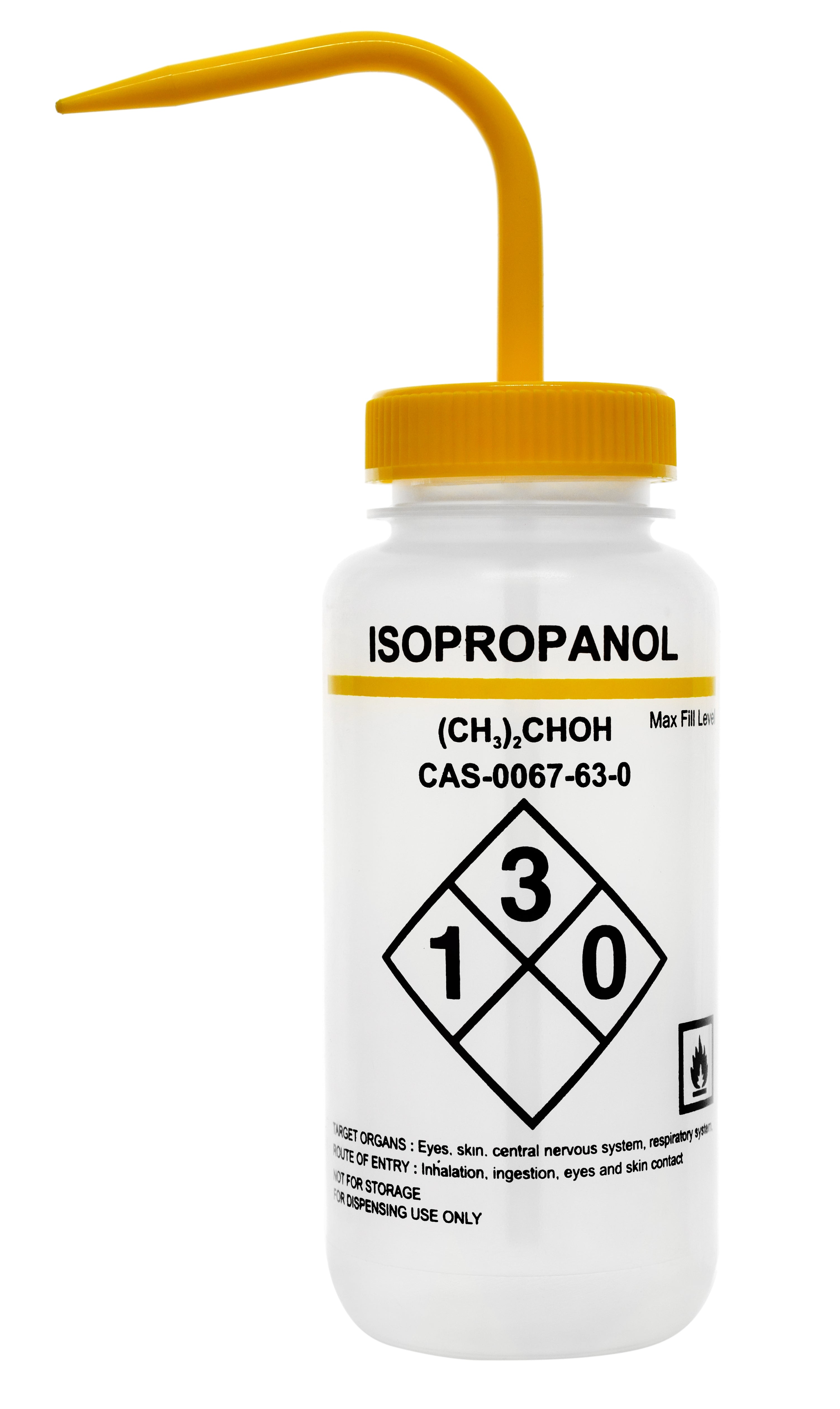 Yellow Color-Coded Self-Venting LDPE Isopropanol Wash Bottle, 500mL