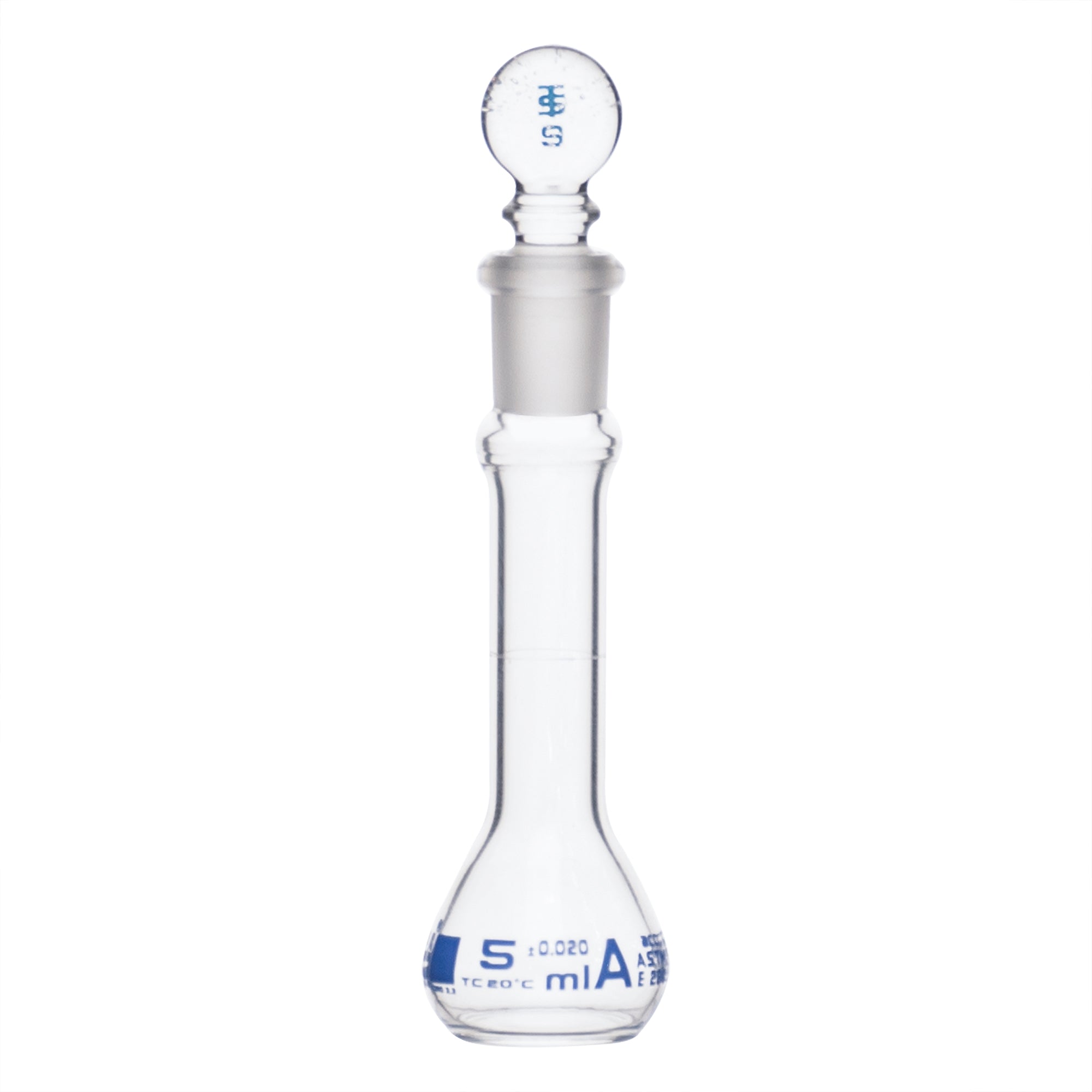 ASTM Class A Borosilicate Glass Volumetric Flask with Glass Stopper, Blue Graduations