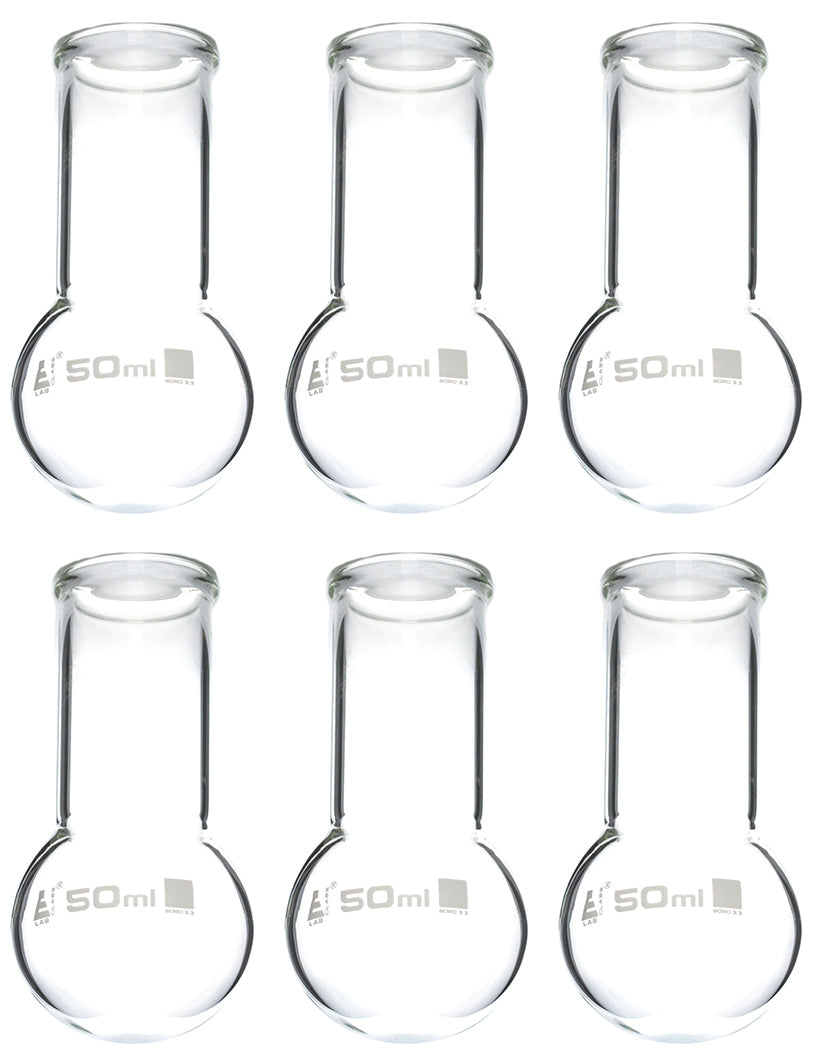 Round Bottom Wide Neck Borosilicate Glass Boiling Flask with Beaded Rim, 50mL