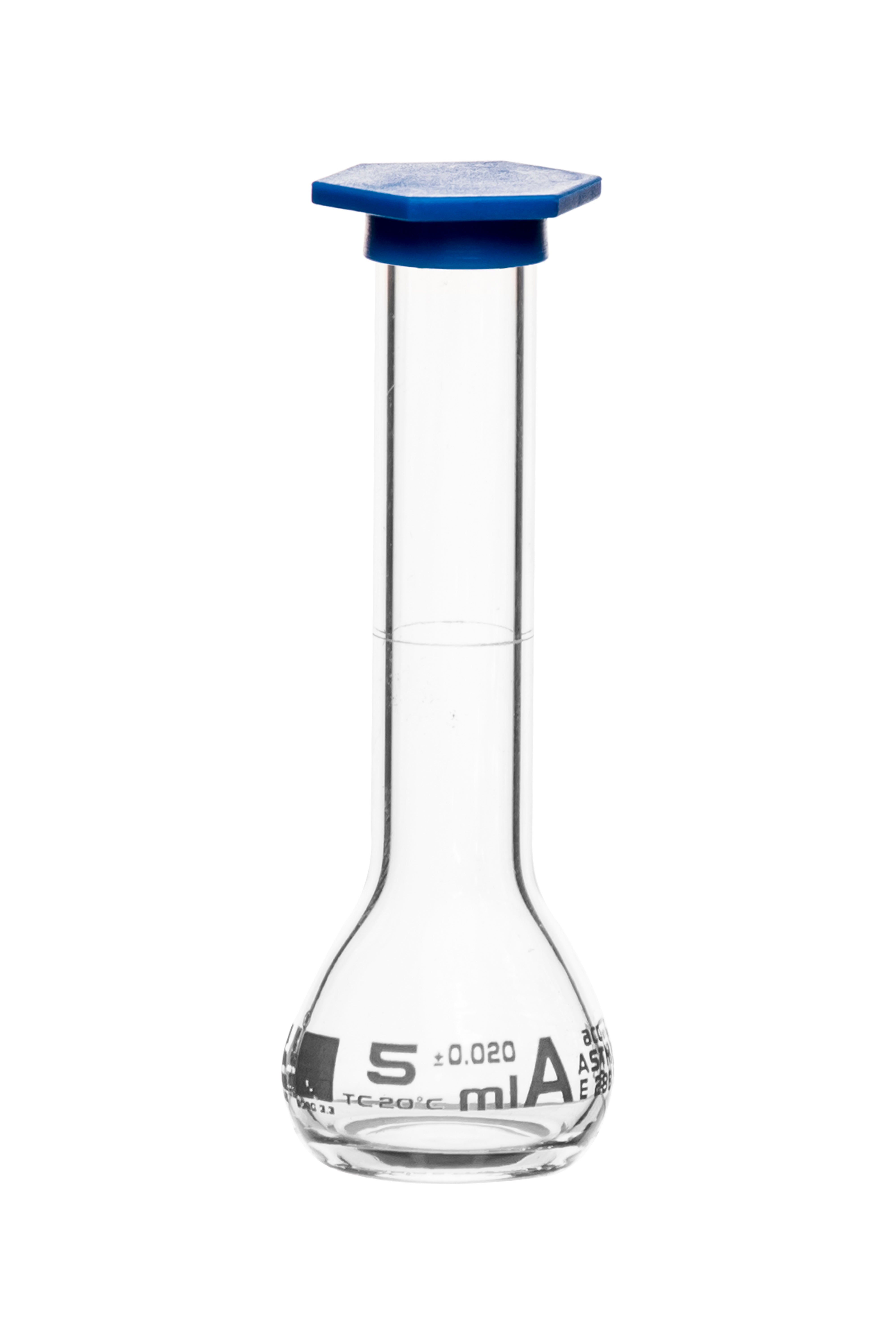 ASTM Class A Borosilicate Glass Volumetric Flask with Snap Cap, White Graduations
