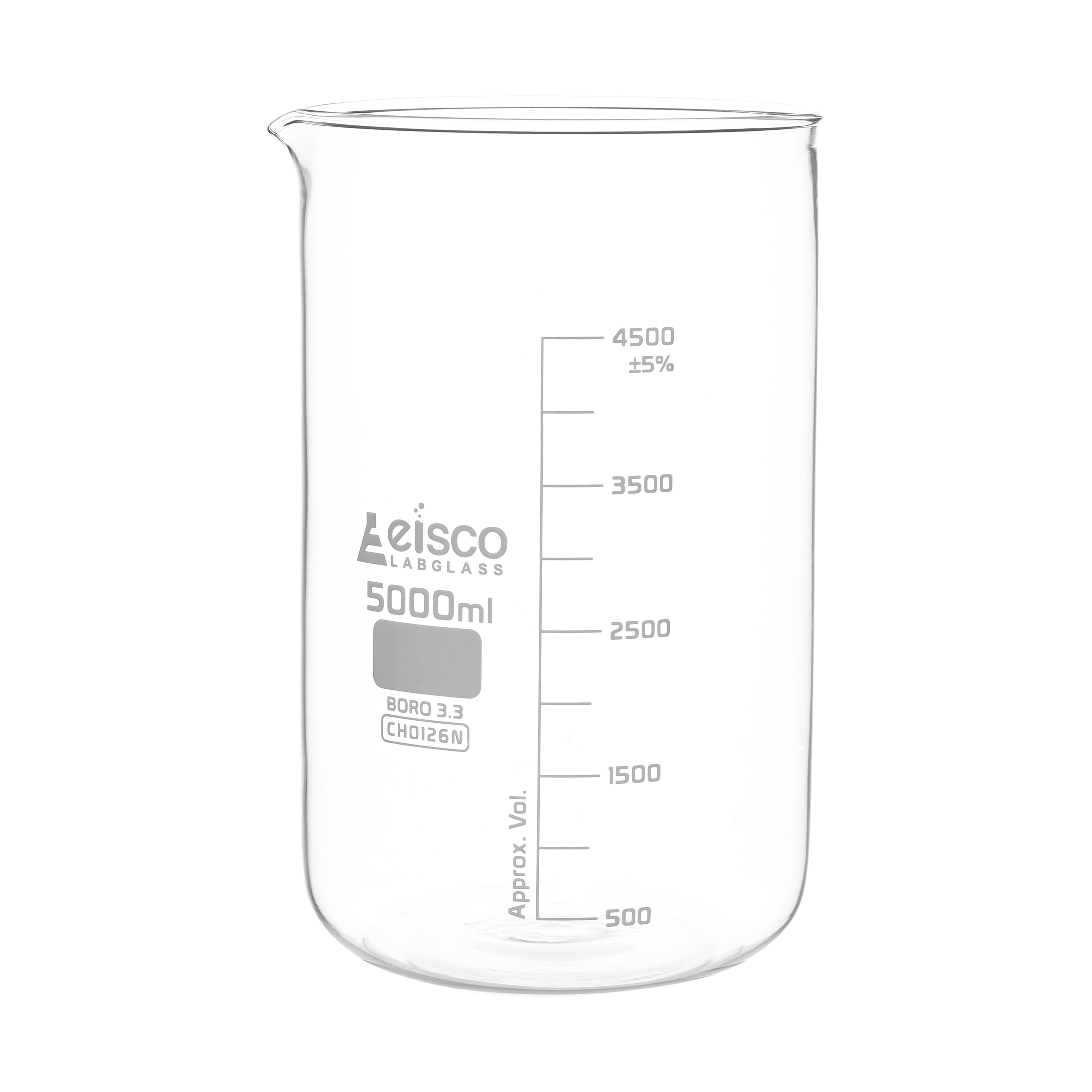 Large Capacity Low Form Borosilicate Glass Beaker with Spout