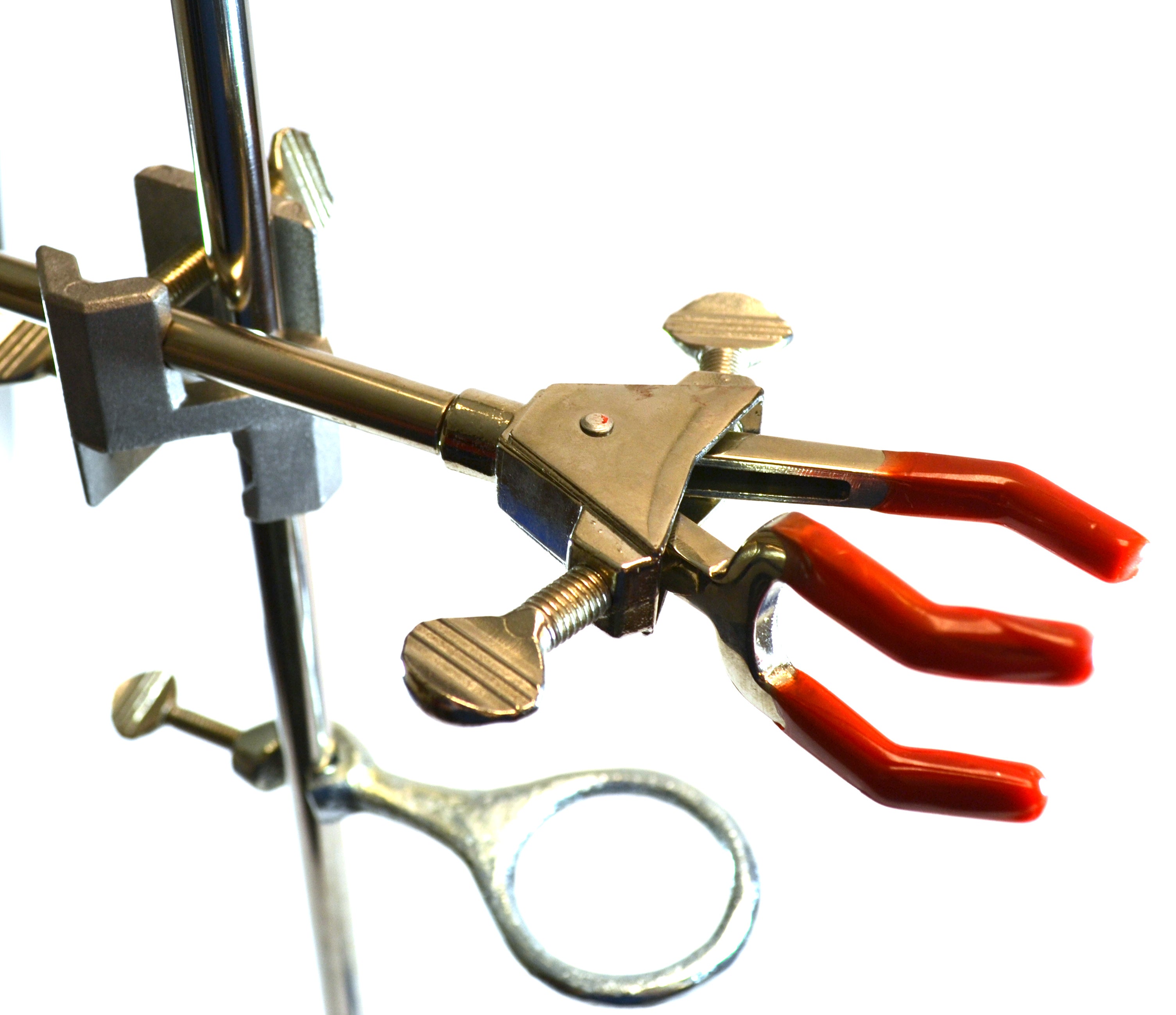 6-Piece Rectangular Retort Stand Set with 3-Prong Dual-Adjusting Clamp, 10 x 6" Base