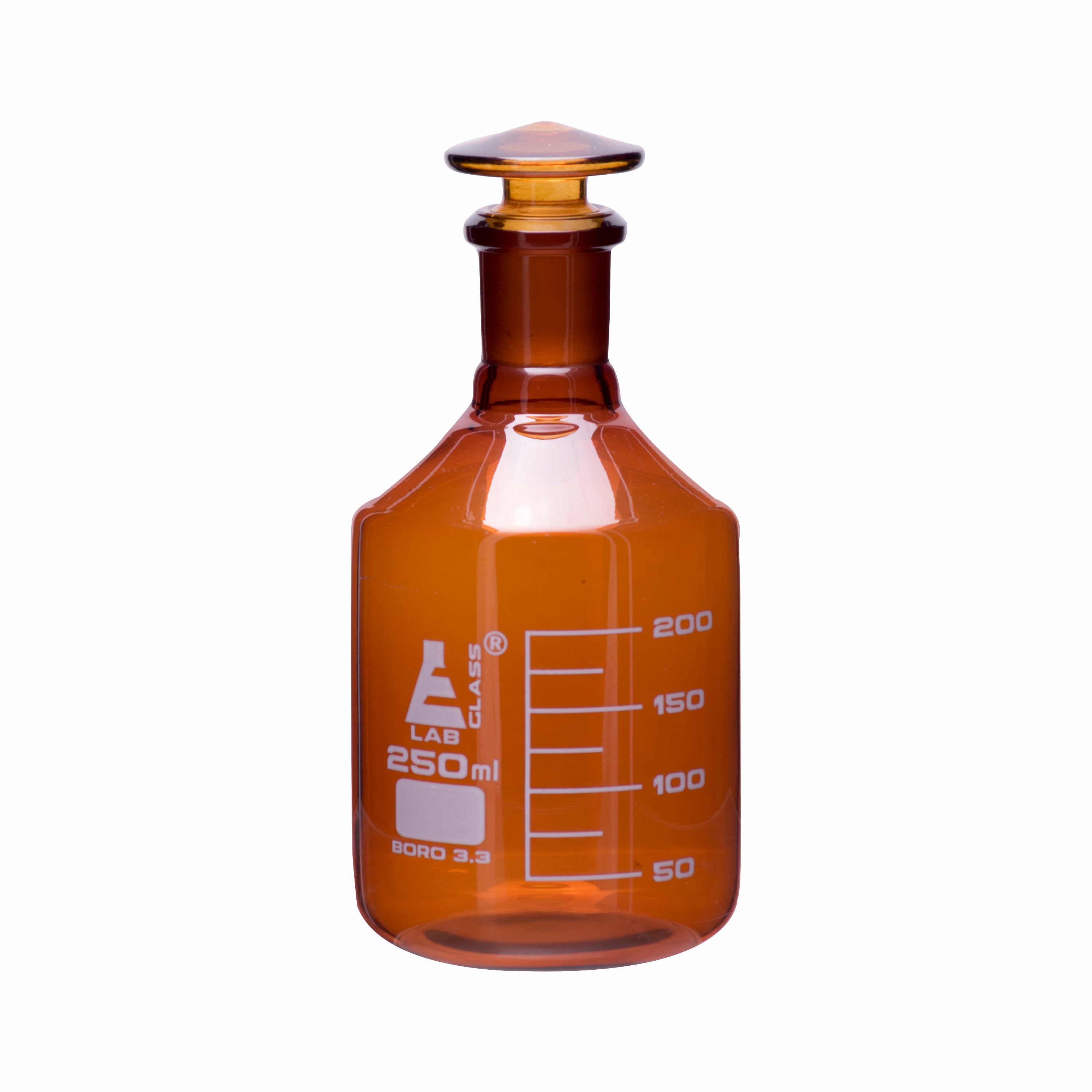 Graduated Narrow Mouth Amber Borosilicate Glass Reagent Bottle with Glass Stopper