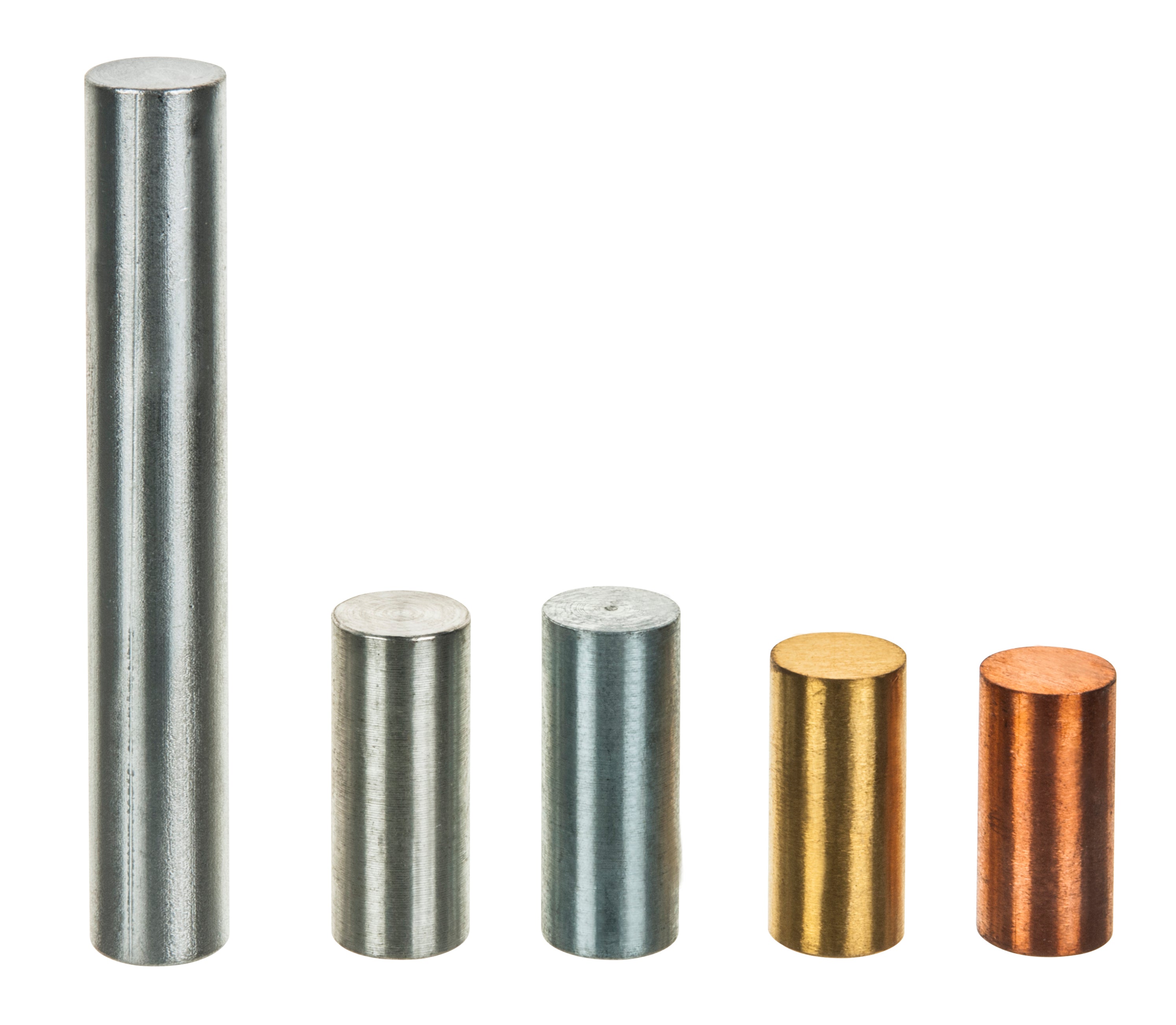 5-Metal Equal Mass Cylinders Set, Lead-Free (Zinc, Copper, Aluminum, Tin, Brass)