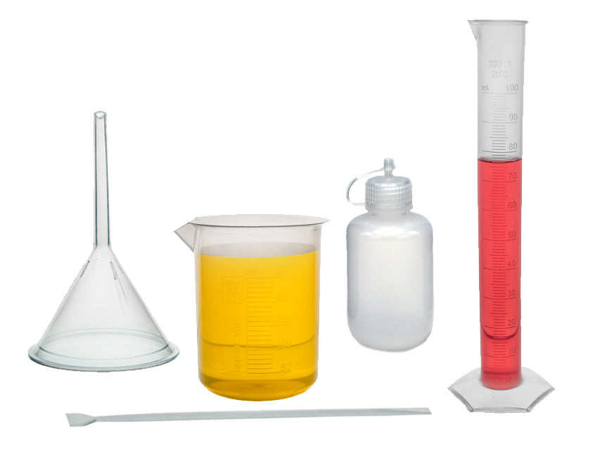5-Piece Mixing Labware Set with Beaker, Dropping Bottle, Cylinder, Funnel and Stirring Rod
