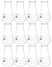 12-Pack ASTM Wide Neck Erlenmeyer Flasks with Dual Graduated Scale, 250mL, Borosilicate Glass