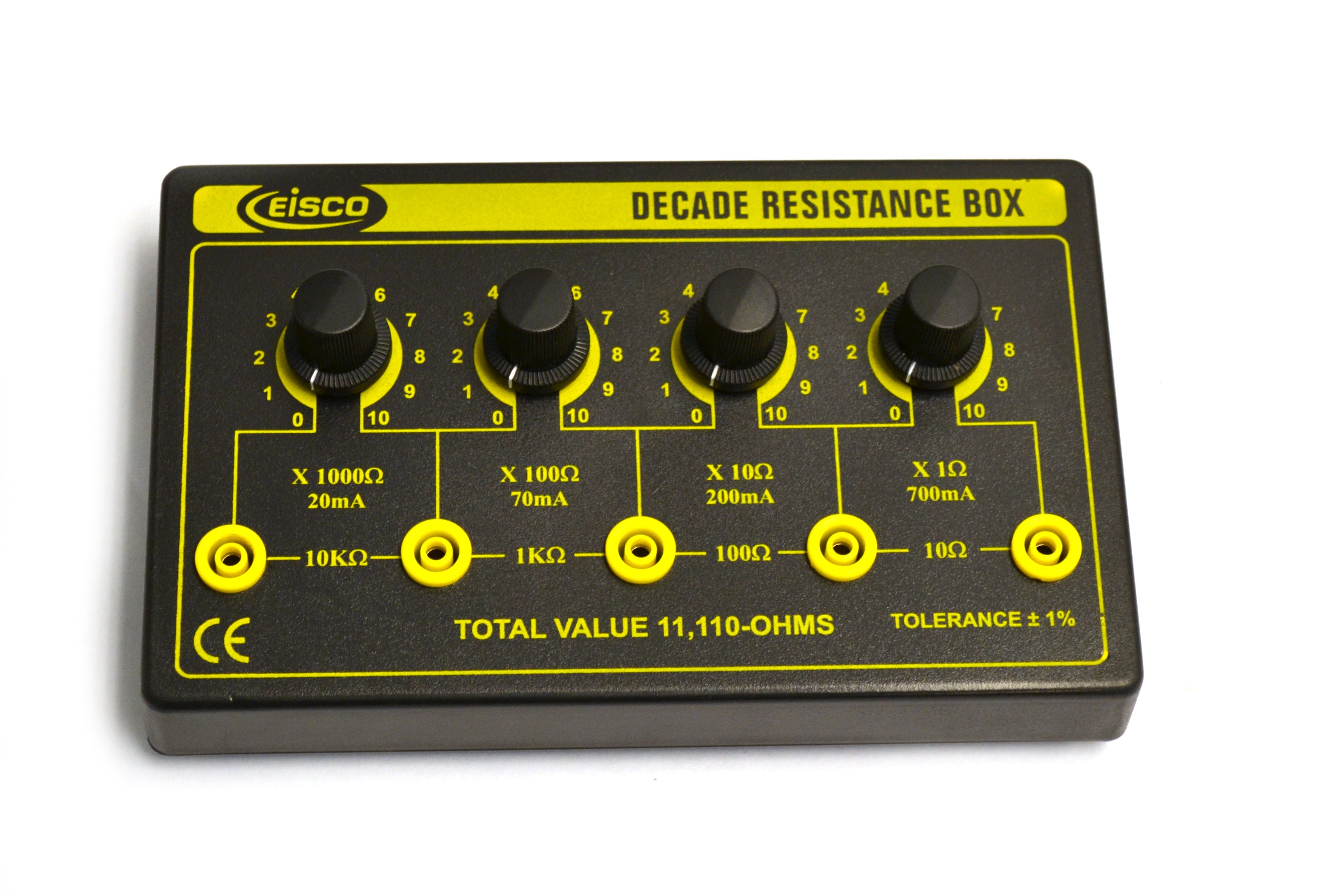 Decade Resistance Box, 4 Decades, 0-11,110 Ohms, 0.5W Resistors