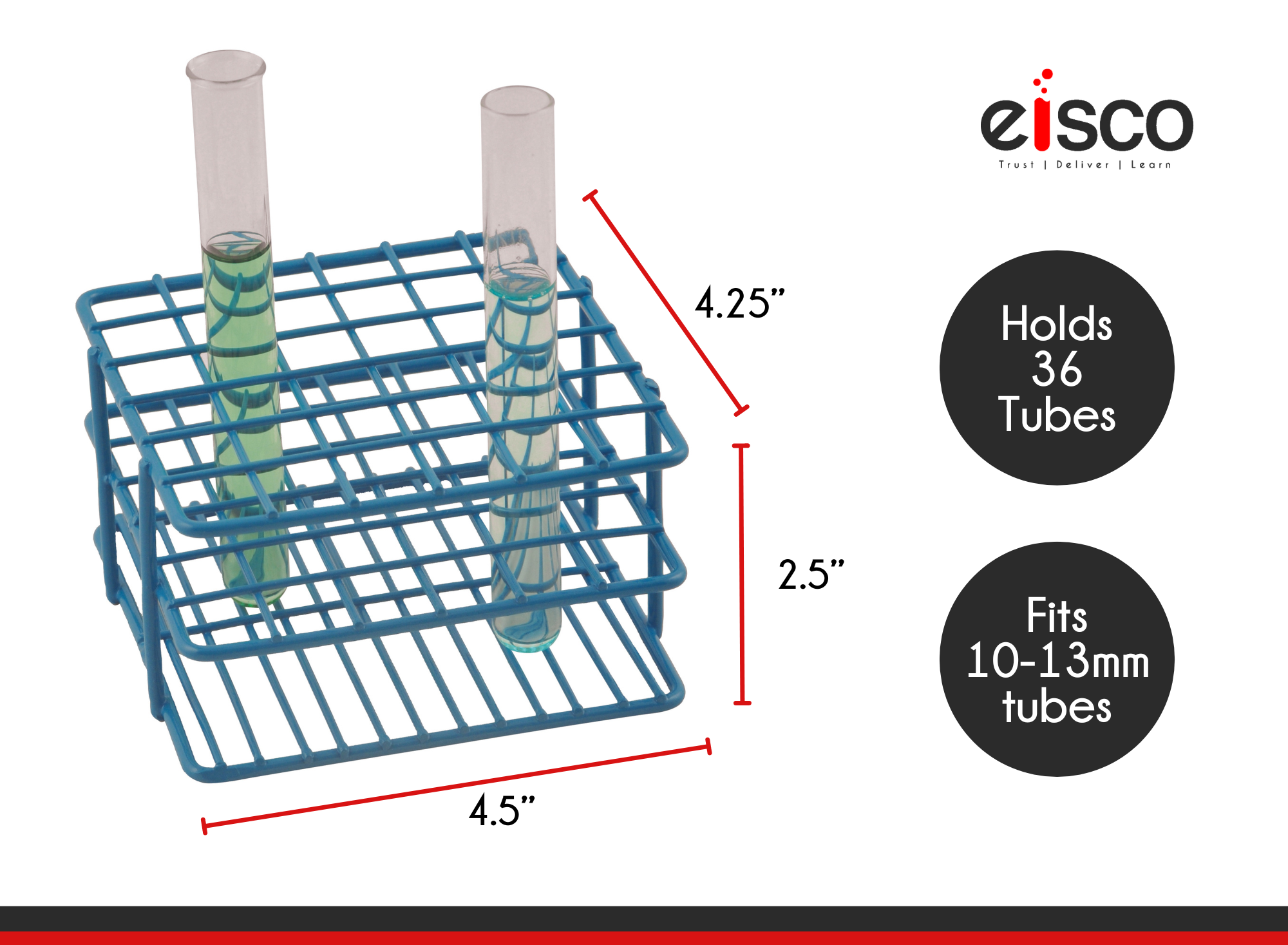 Blue Epoxy Wire Test Tube Rack, 36-Hole (6 x 6), for 10-13mm Tubes