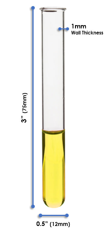 48PK Test Tubes, 5mL, 12x75mm - Rimmed - Light Wall, 1mm Thick - Borosilicate 3.3 Glass