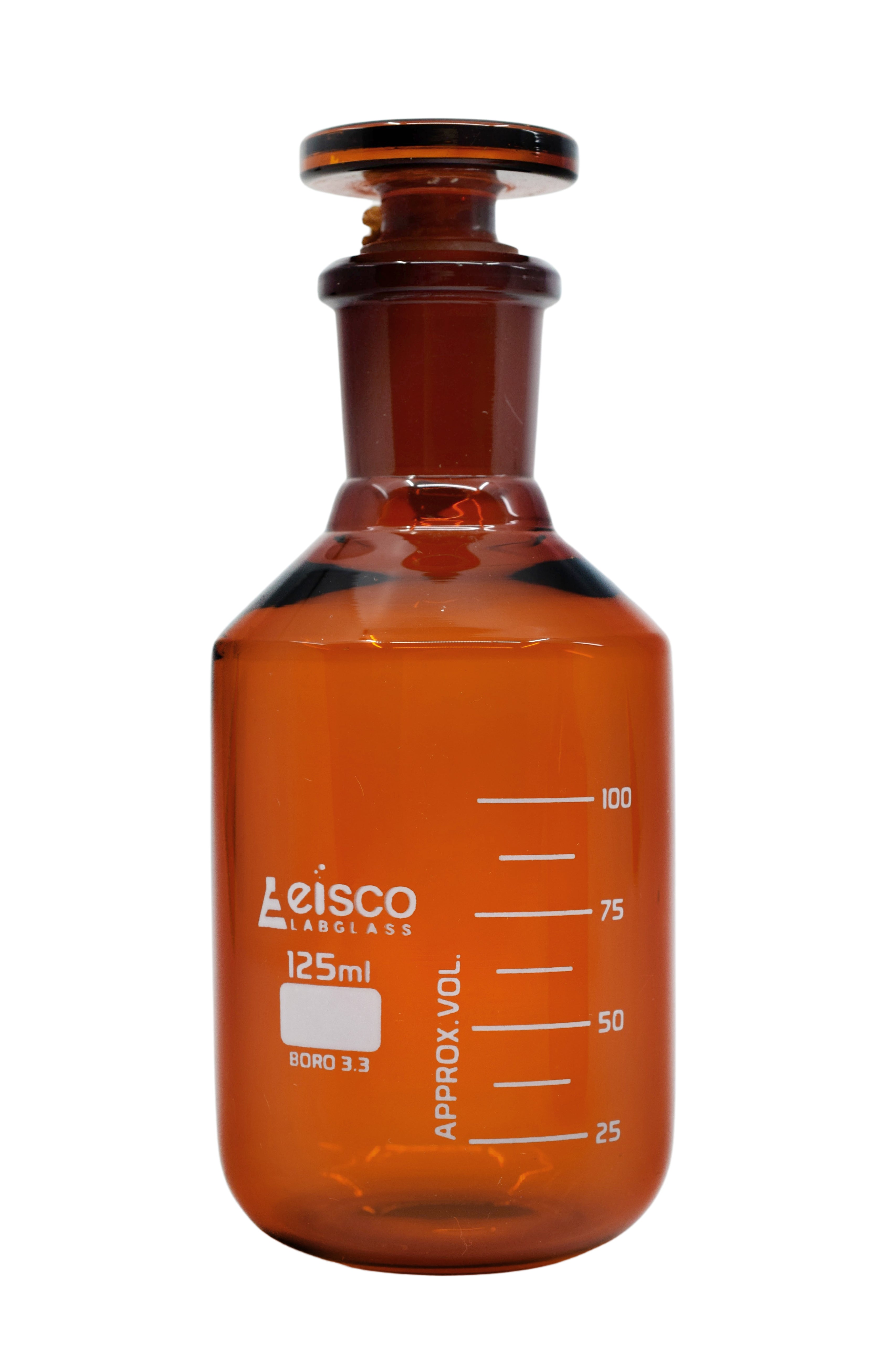 Graduated Narrow Mouth Amber Borosilicate Glass Reagent Bottle with Glass Stopper