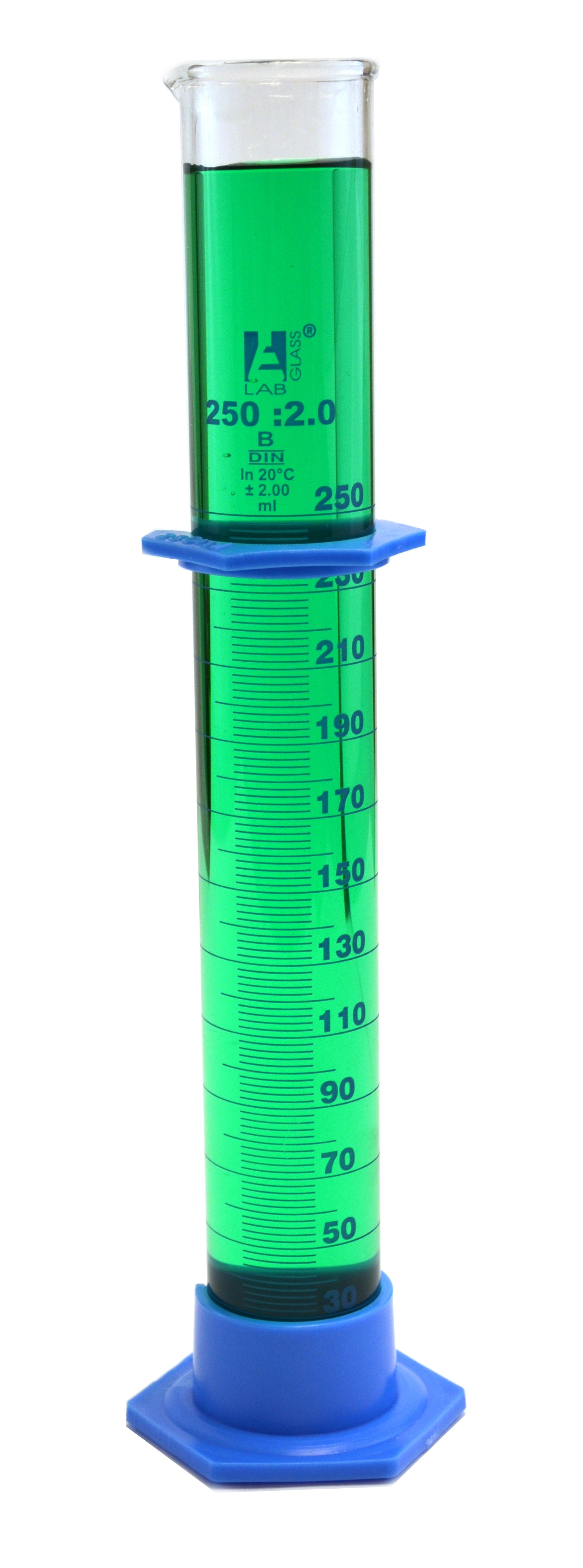 2-Pack Graduated Cylinders with Detachable Hex Base and Guard, 250mL, Borosilicate Glass