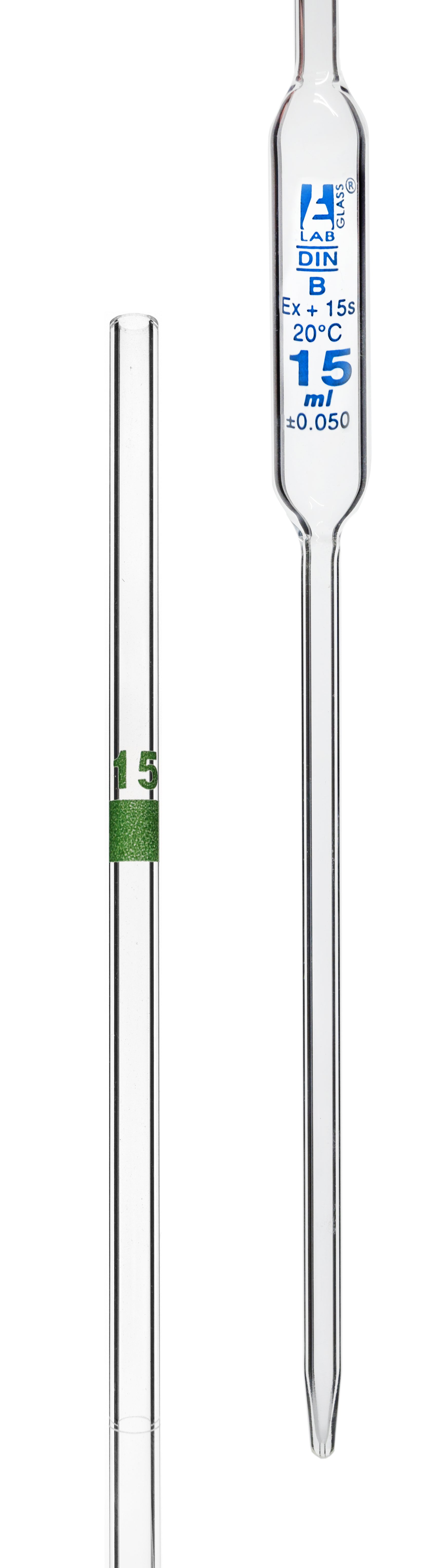 Class B Bulb Form Borosilicate Glass Pipette with Blue Graduations