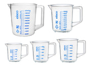 5-Piece Polypropylene Measuring Pitcher Set with Screen-Printed Graduations, 100/250/600/1000/2000mL