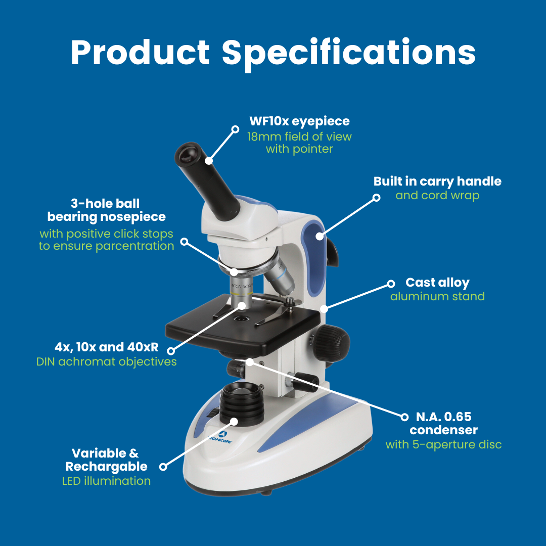 Accu-Scope Monocular Student Compound Microscope, EXM-150-I, 40-400X (Iris Diaphragm)