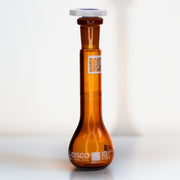 ASTM 1042 Class A Autoclavable Amber Volumetric Flask with 10/19 PE Stopper and QR Code, 10mL, Borosilicate Glass