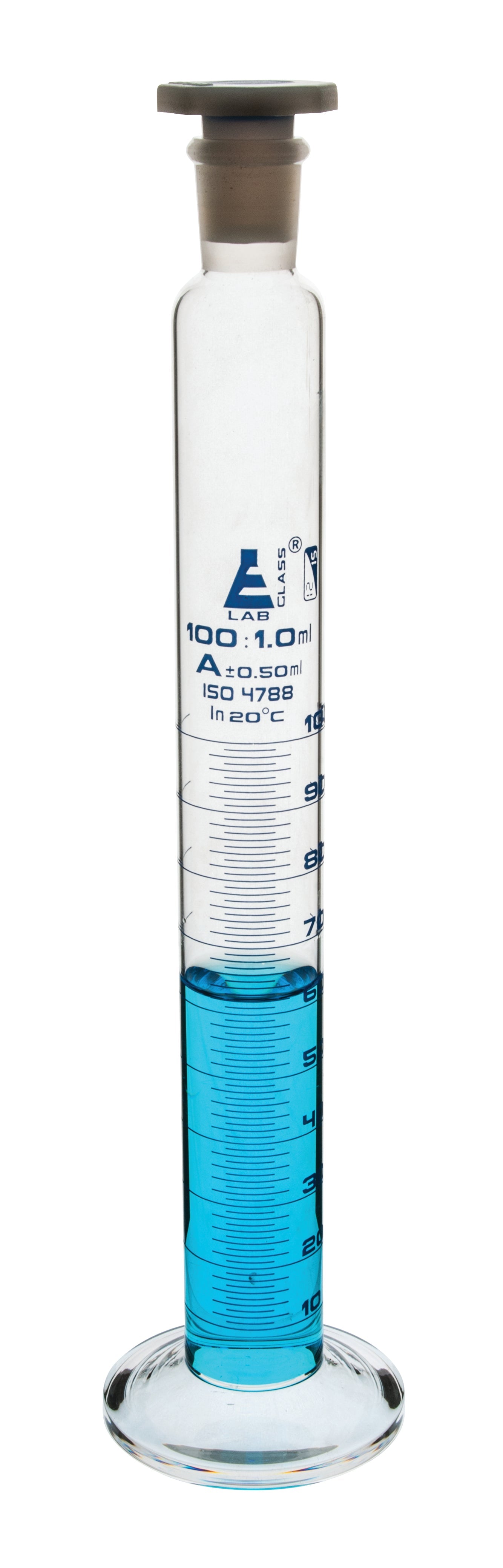 Class A Graduated Cylinder with Polypropylene Stopper and Round Base, 2000mL, 34/35, White Graduations, Borosilicate Glass