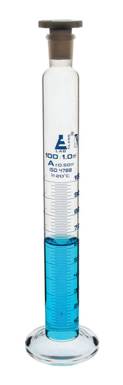 Class A Graduated Cylinder with Polypropylene Stopper and Round Base, 2000mL, 34/35, White Graduations, Borosilicate Glass
