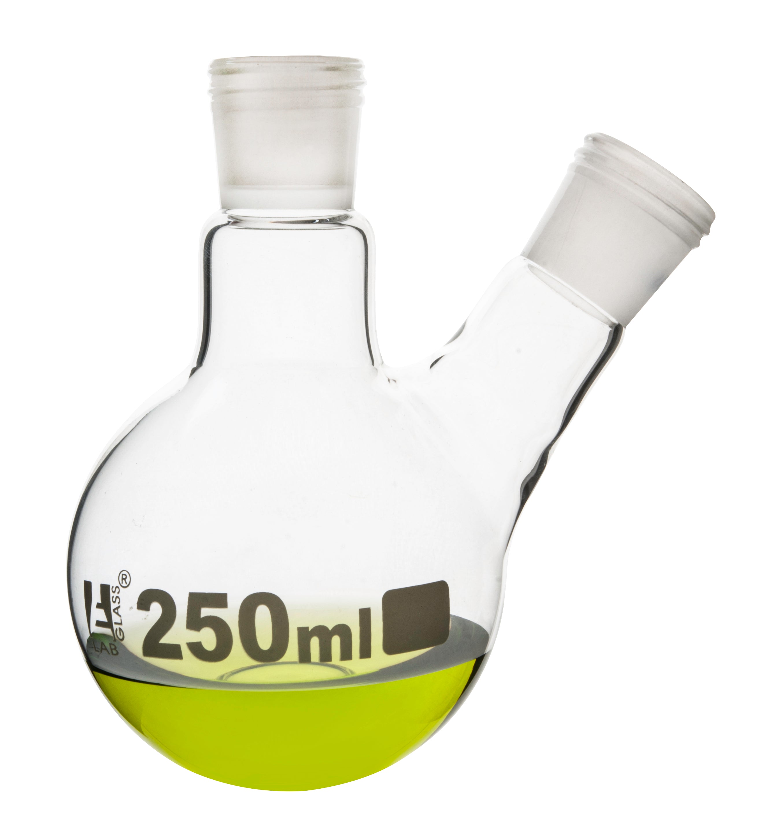 Round Bottom Two-Neck Borosilicate Glass Distillation Flask with Threaded Joints