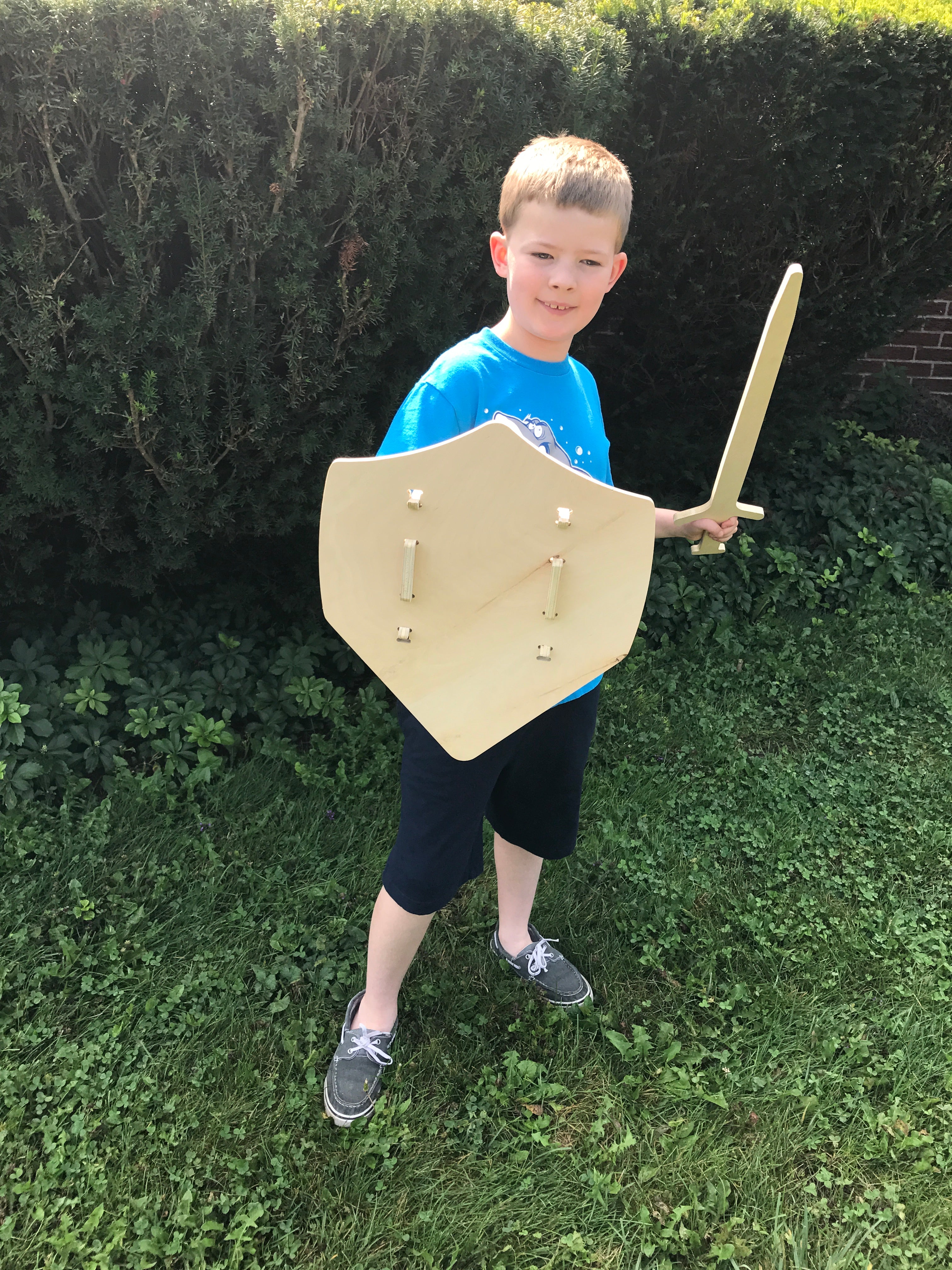 American Birch Plywood Wooden Knight's Sword and Shield Set, 25.5 and 18 inch