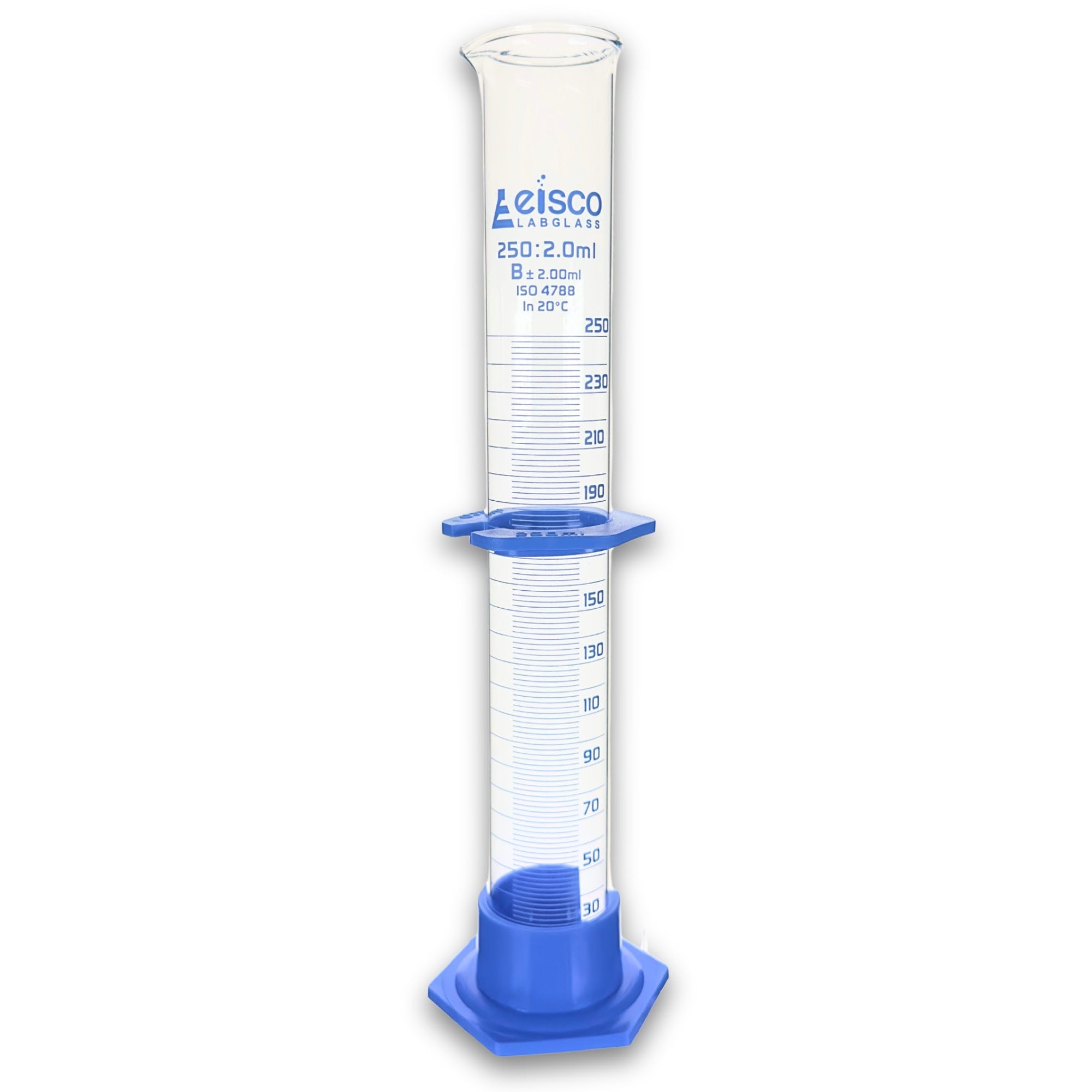 Class B Borosilicate Glass Graduated Cylinder with Spout and Protective Collar