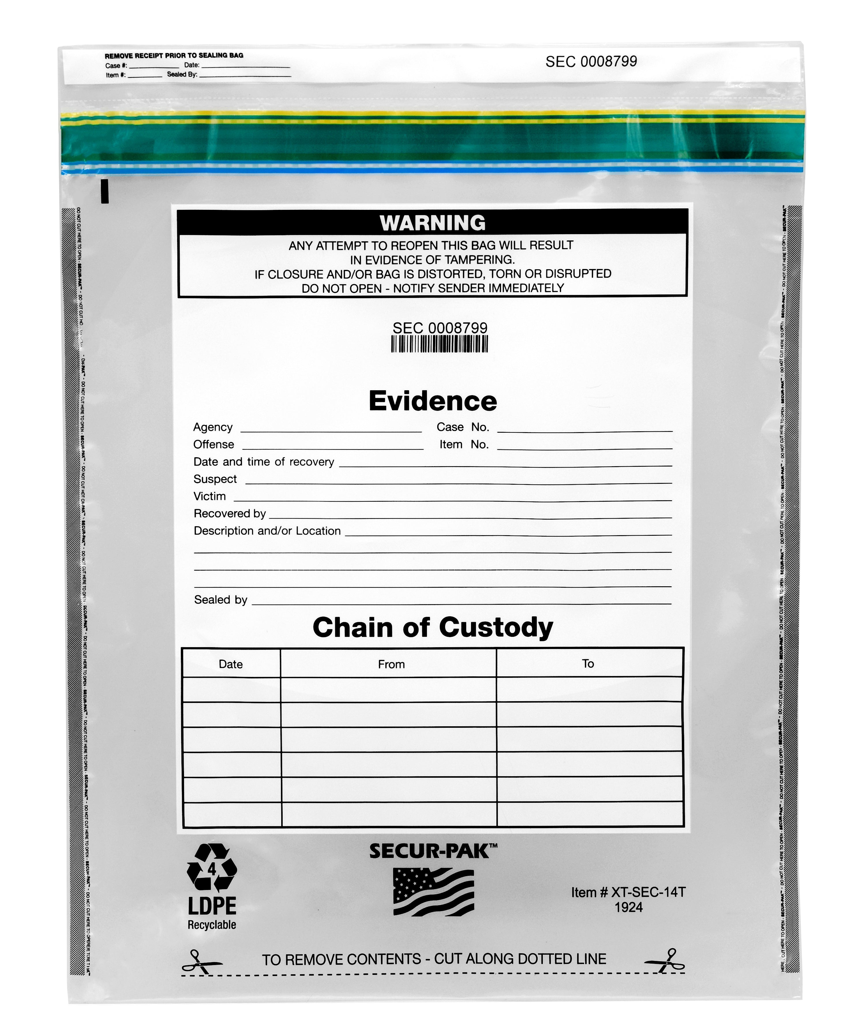Level 4 Tamper-Evident Evidence Bag, 19"x24" Transparent, 100-Pack