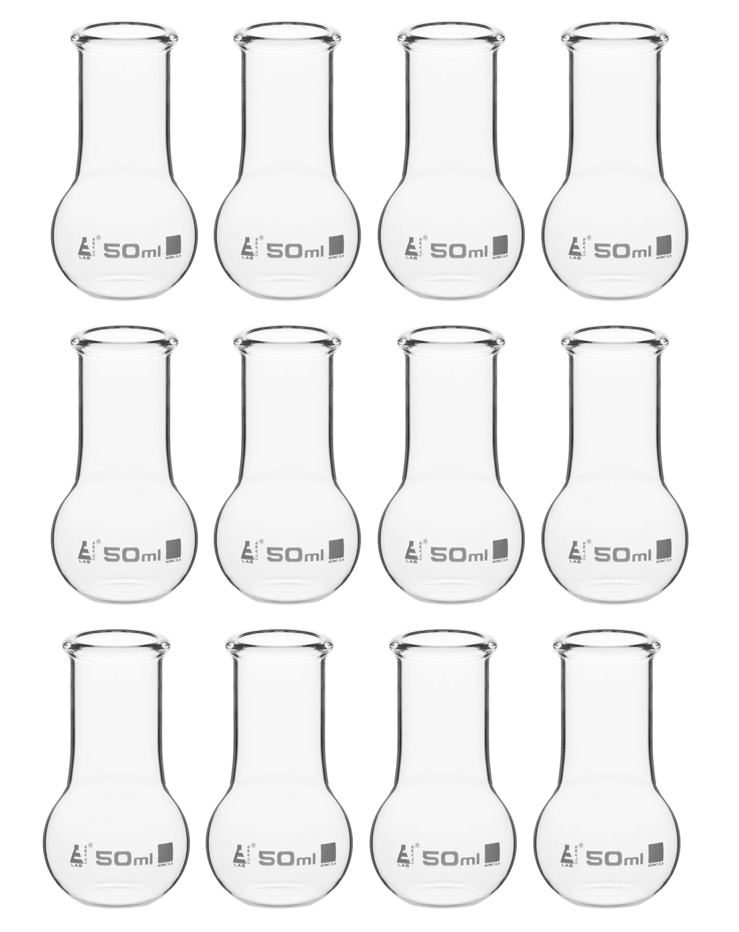 Flat Bottom Wide Neck Borosilicate Glass Boiling Flask, 50mL