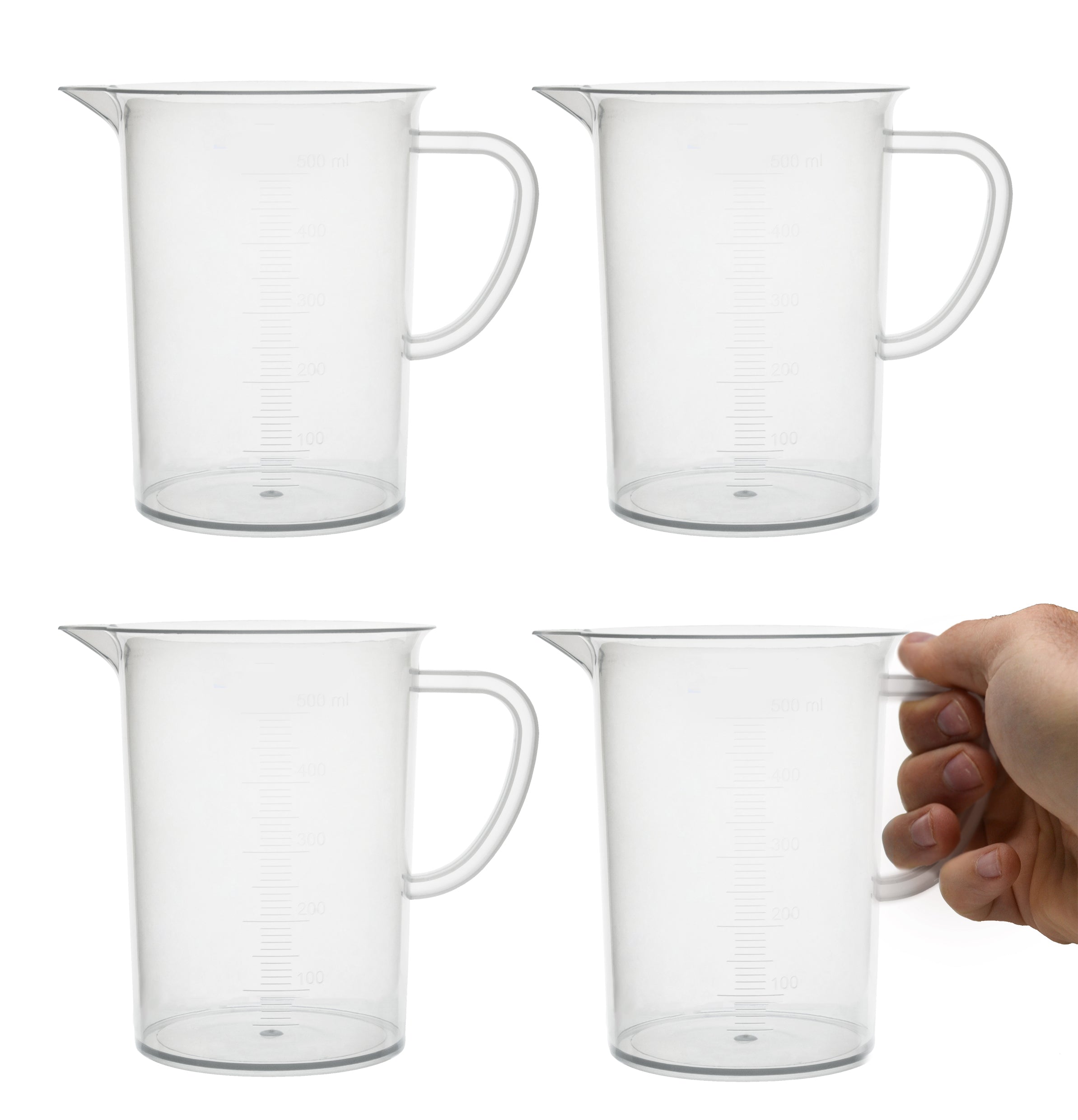 4-Pack Premium Polypropylene Beaker Mugs, 16.9oz/500mL