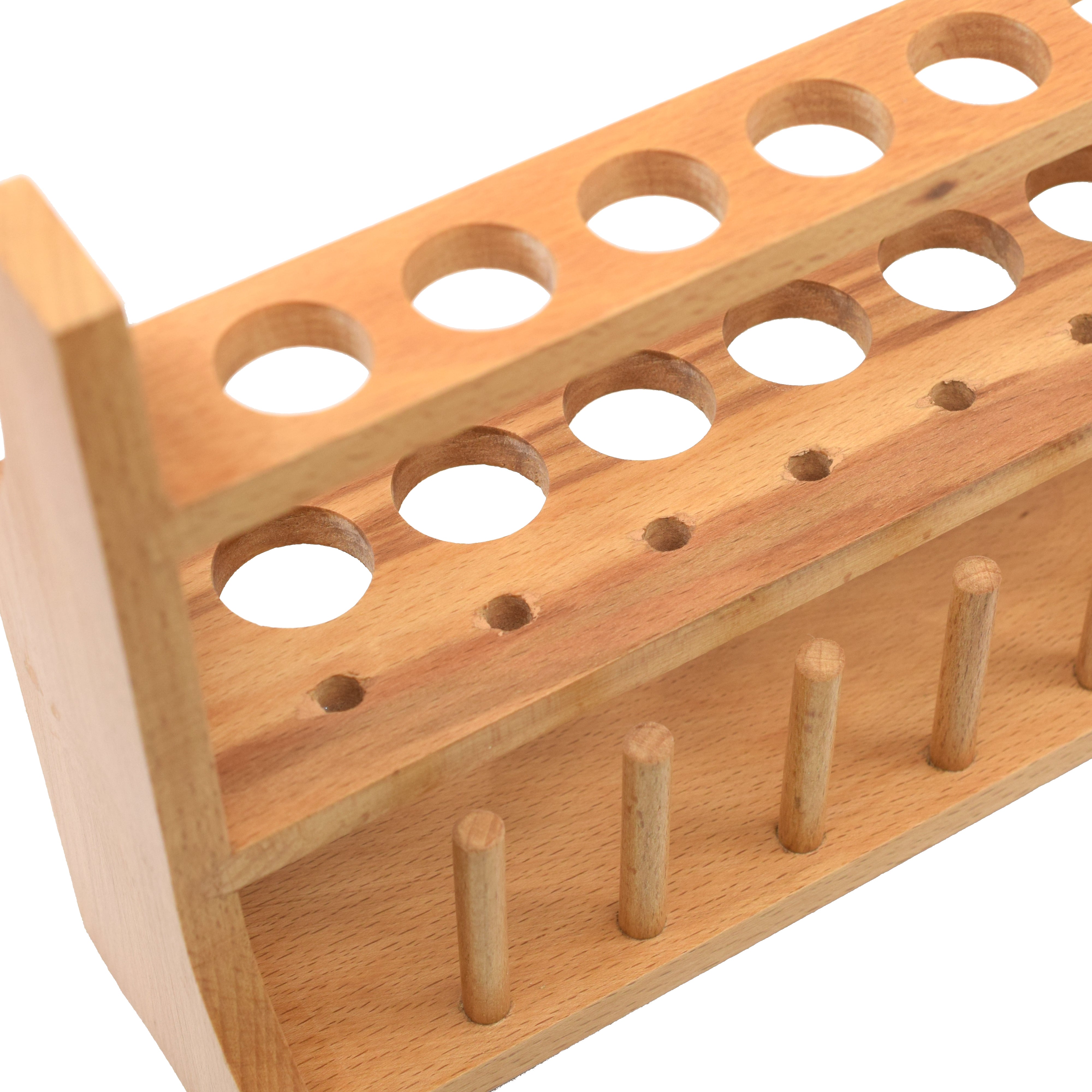 13-Tube Wooden Test Tube Rack with Draining Pins, 10.25" Wide