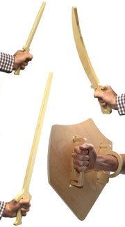 Wooden Full Weapon Armory Set with Cutlass, Dagger, Sword and Shield