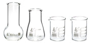 4-Piece Premium Borosilicate 3.3 Glass Laboratory Flask and Beaker Shot Glass Set