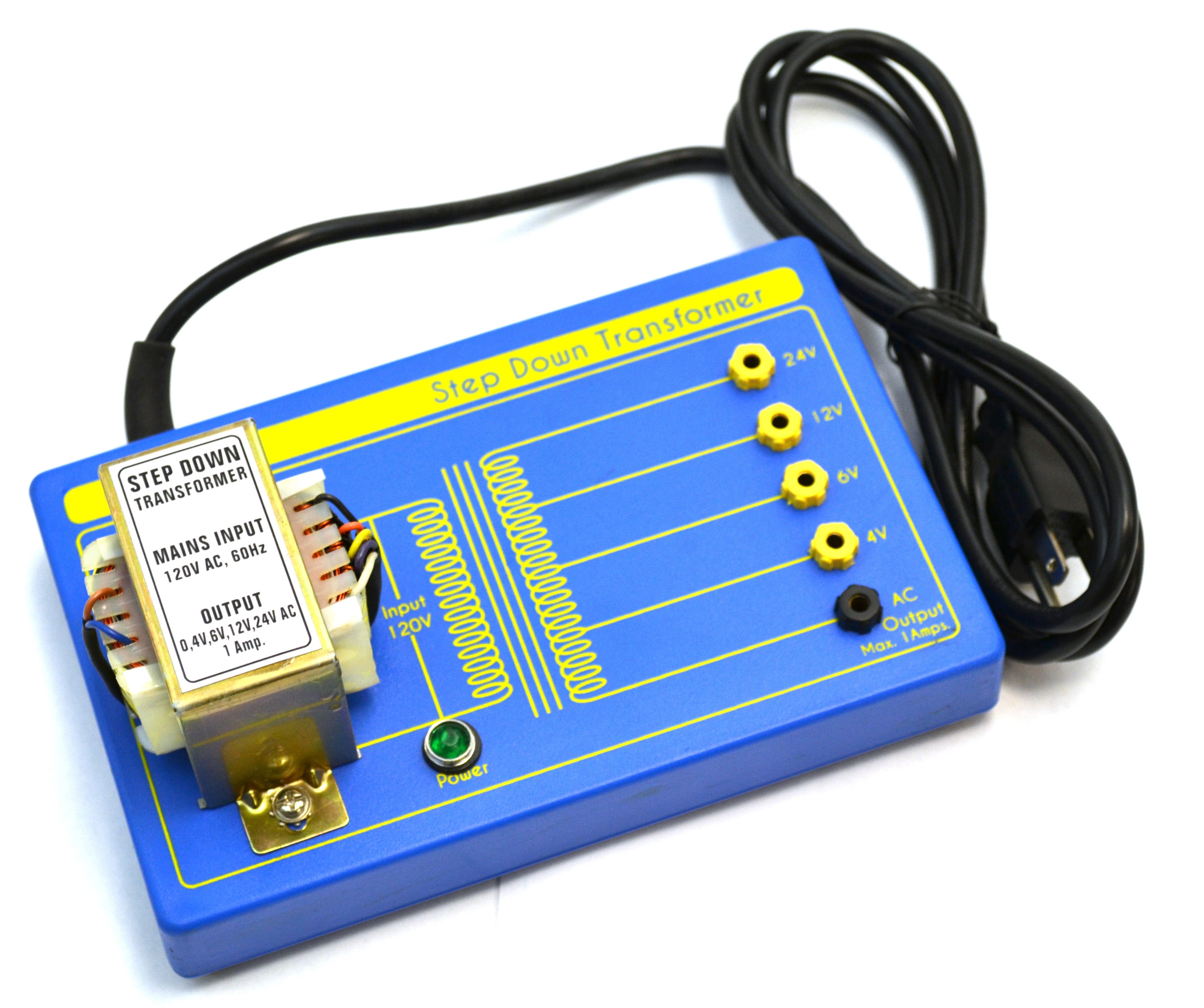 Step-Down Transformer Demonstrator with Wall Plug, 4-24V 1A