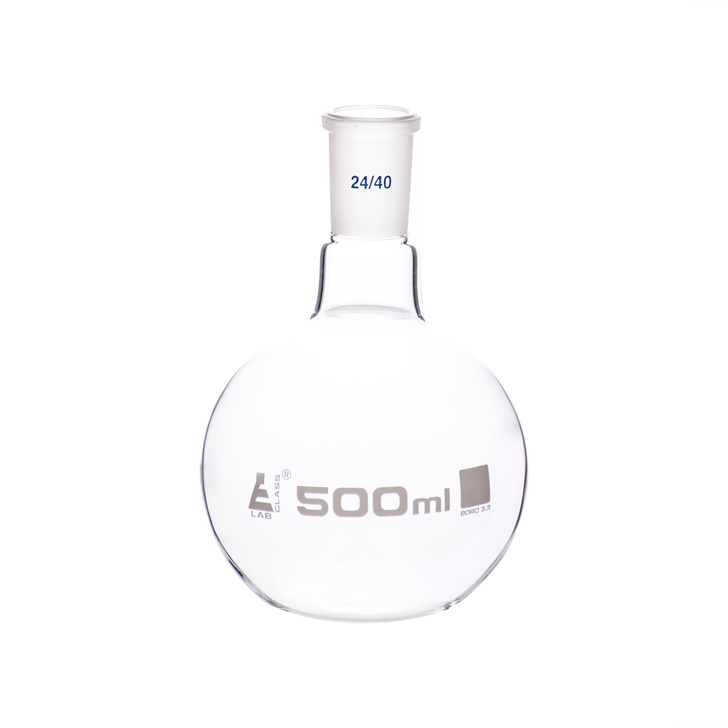Flat Bottom Boiling Flask with 24/40 Ground Joint, 500mL, Borosilicate Glass