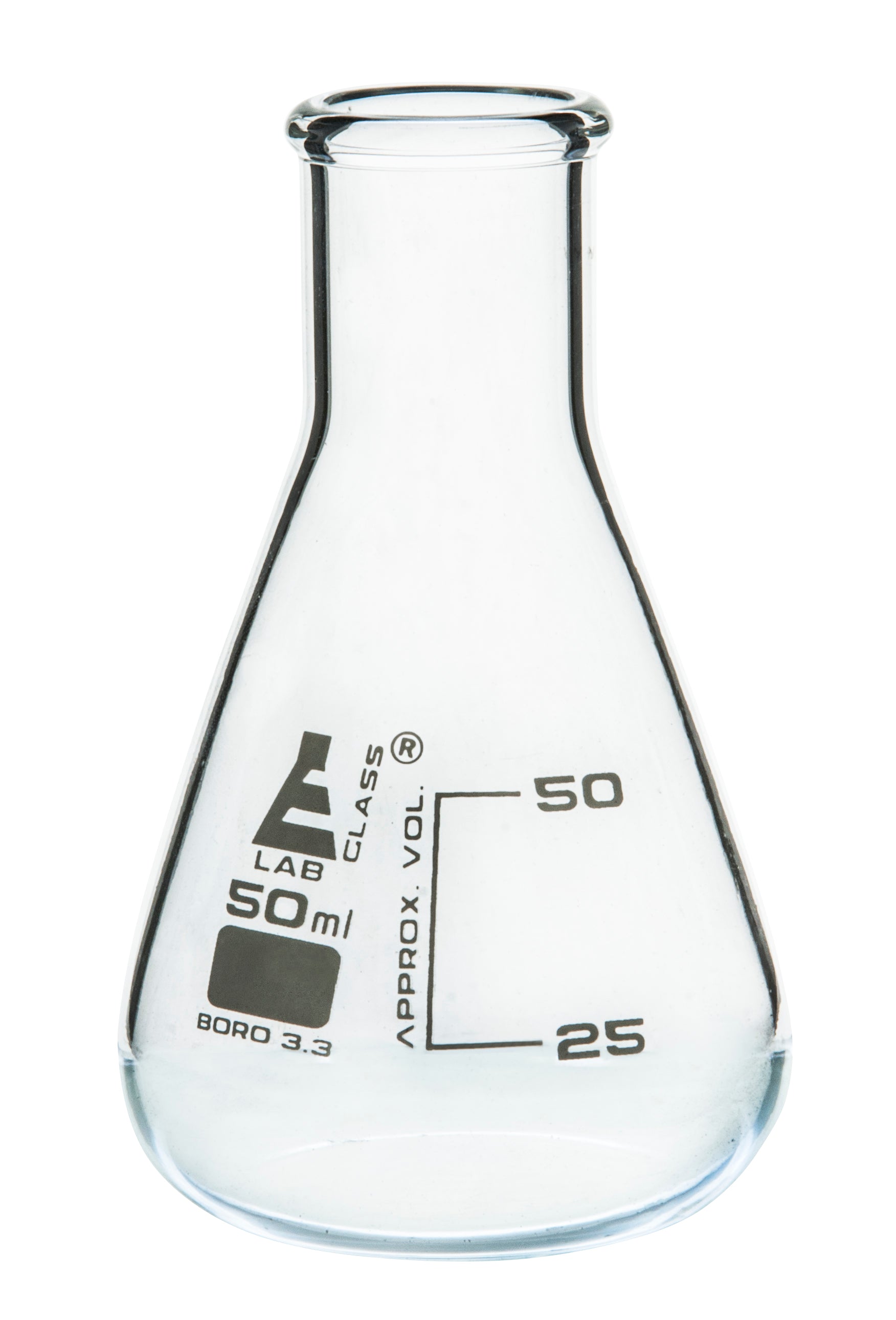 Eisco Labs Glass Erlenmeyer Narrow Neck Flask 50ml, borosilicate, Pack of 12