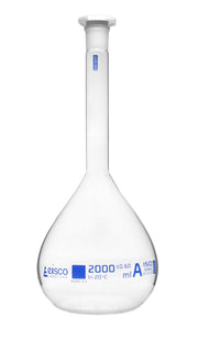Borosilicate Flask, 2000mL - Class A - 29/32 Socket Size - Polypropylene Stopper - Includes Individual Work Certificate