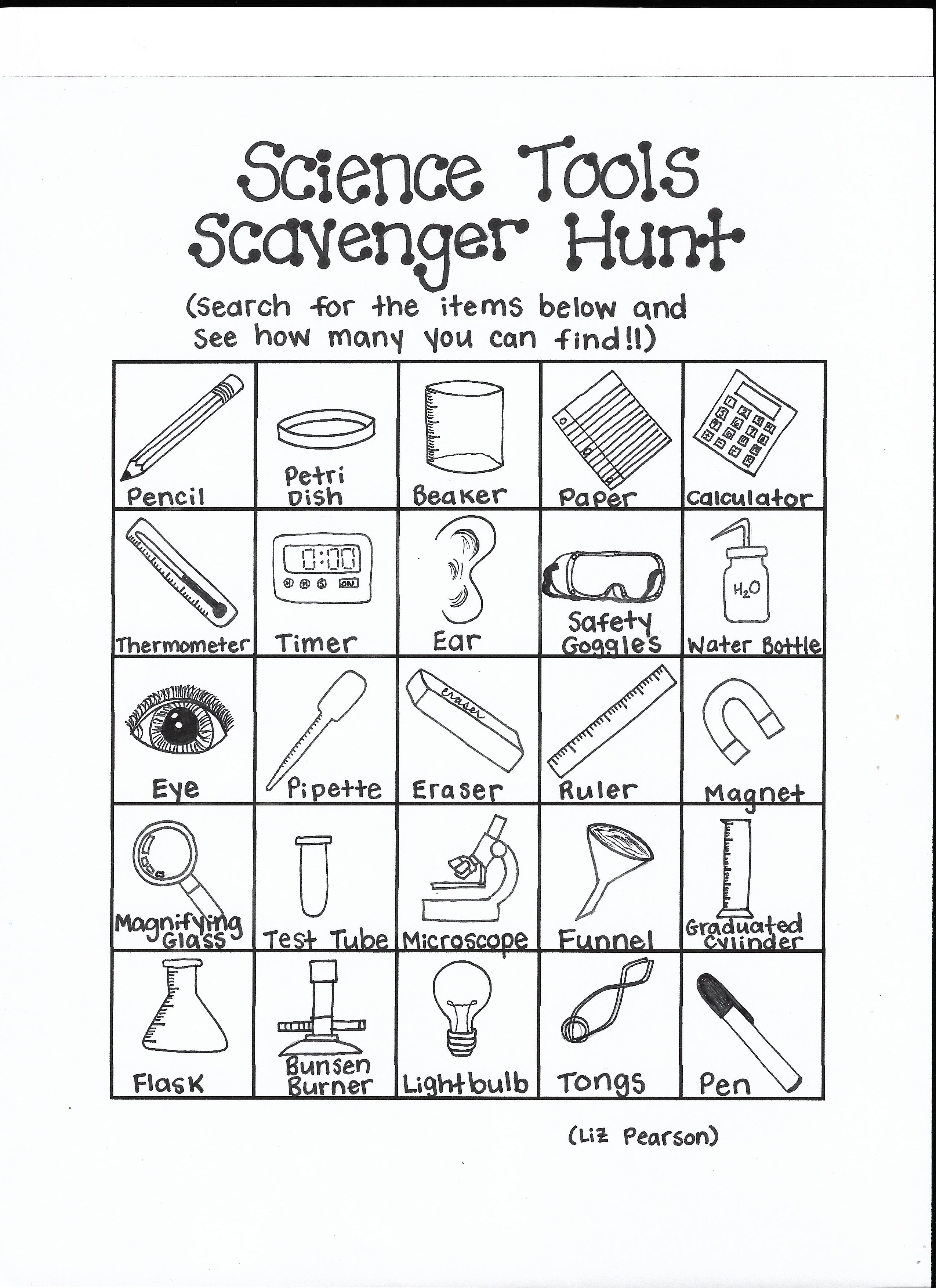 Science Tools Scavenger Hunt - Printable Coloring Page - Educational & Teaching Resource