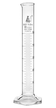 Class B Borosilicate Glass Graduated Cylinder with Hexagonal Base, White Graduations