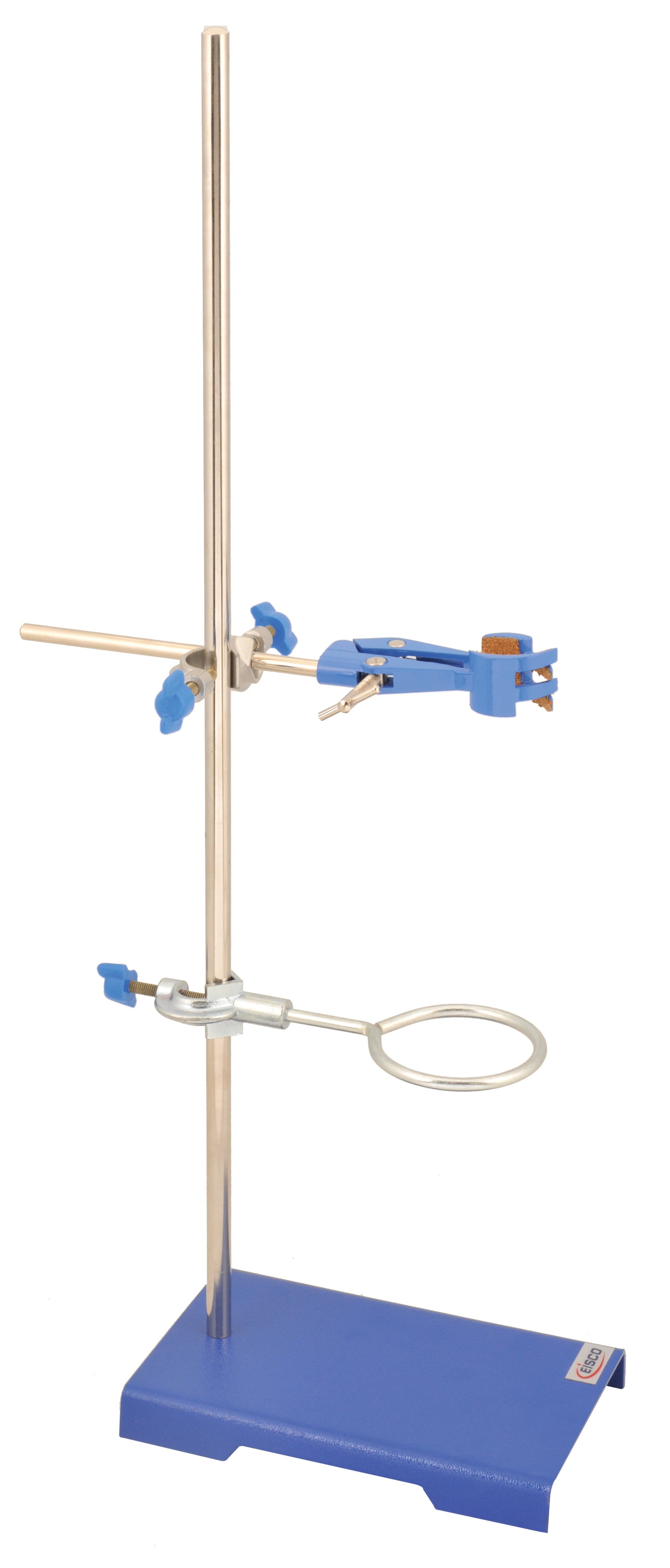 Rectangular Steel Retort Stand with Rod, Clamp, and Rings, 4-Piece Set