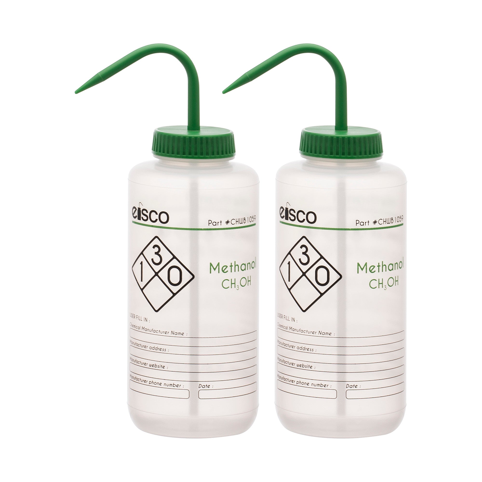 Methanol Wash Bottle, Polypropylene, 2-Color Label, 1000mL