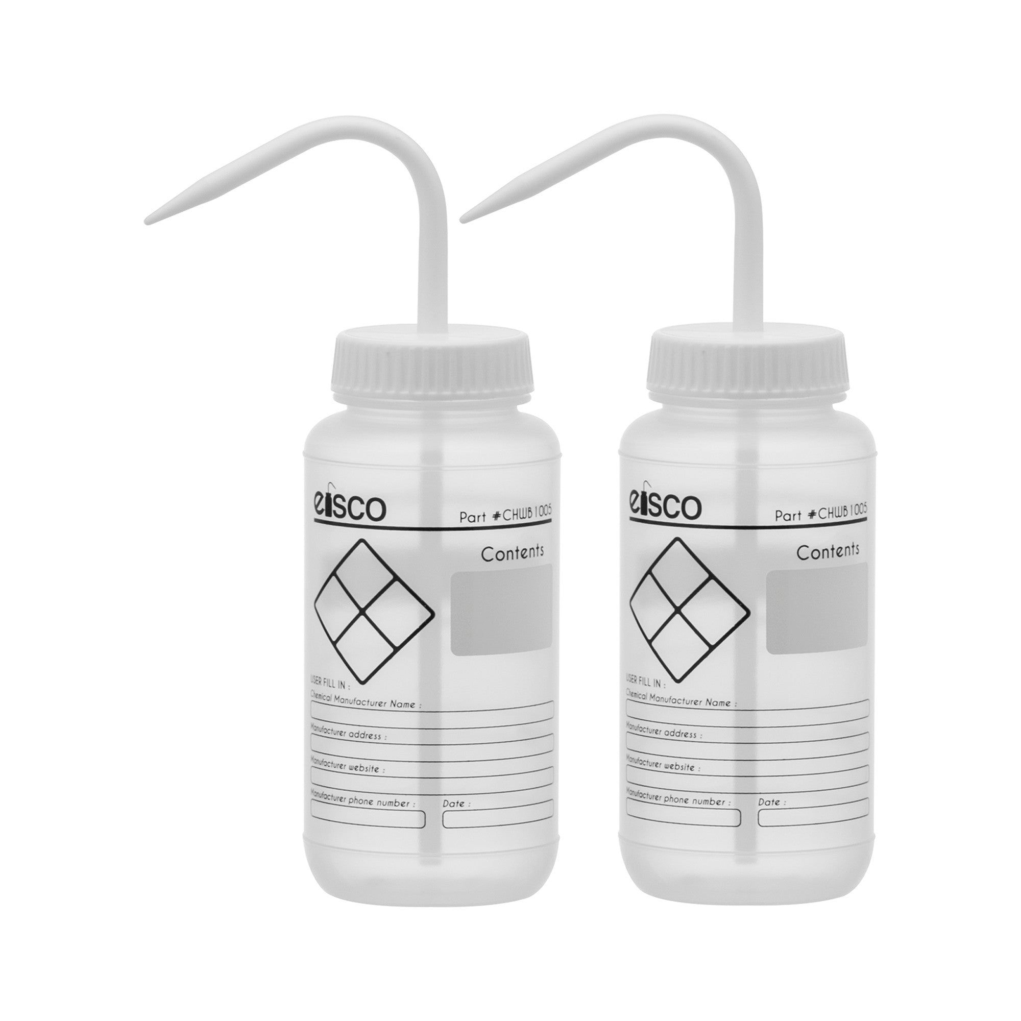 Chemical Wash Bottle, LDPE, Wide Mouth, Blank Labels, 500mL