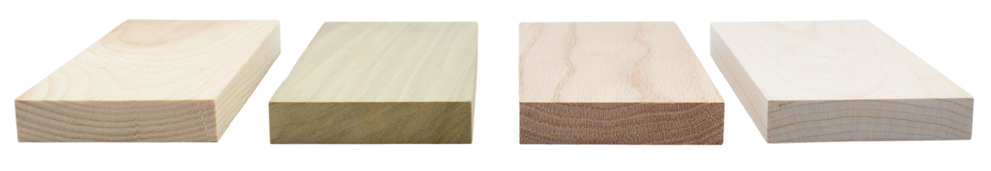4-Species Wooden Boards Set, 8" (Poplar, Oak, Pine, Maple)