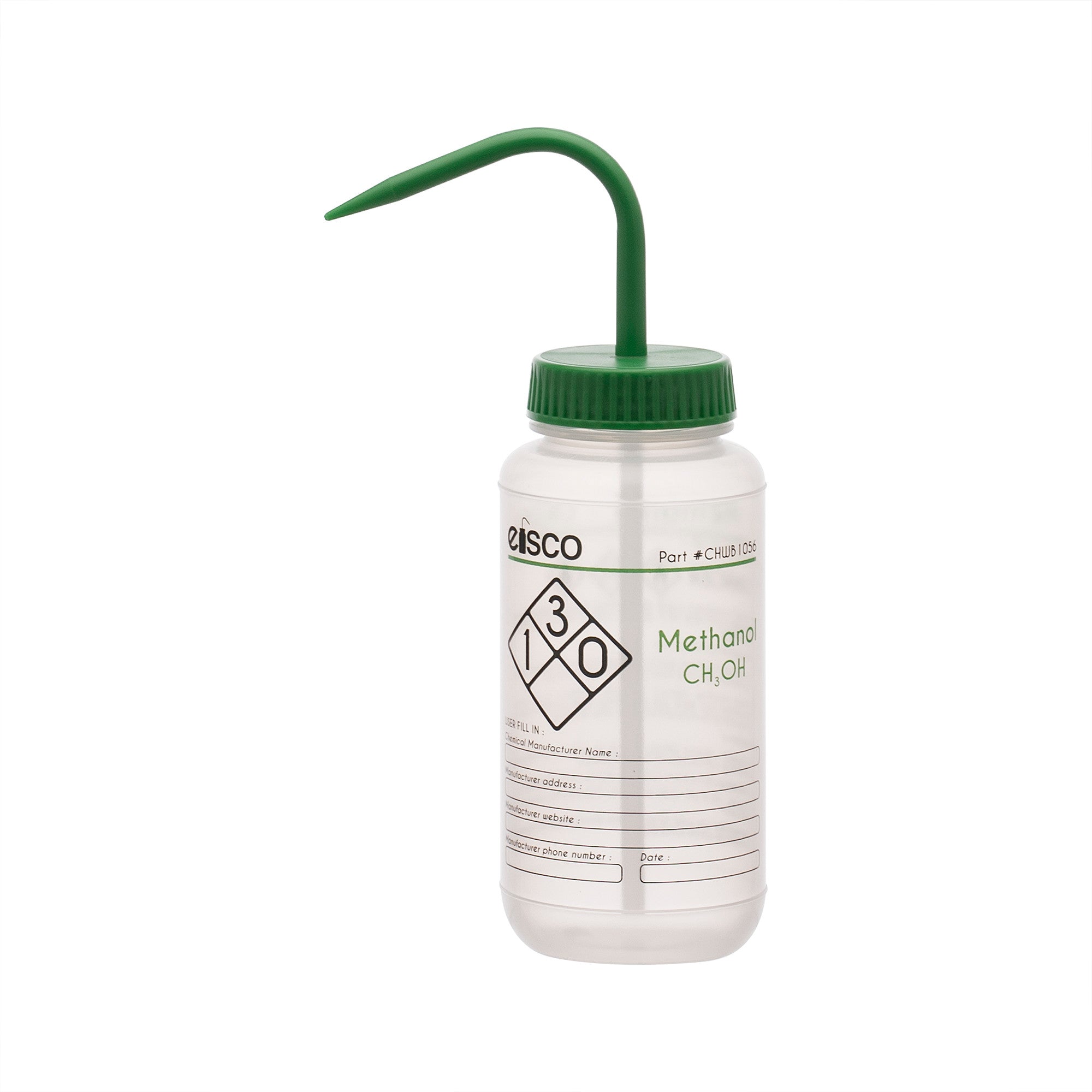 Methanol Wash Bottle, Polypropylene, 2-Color Label, 500mL