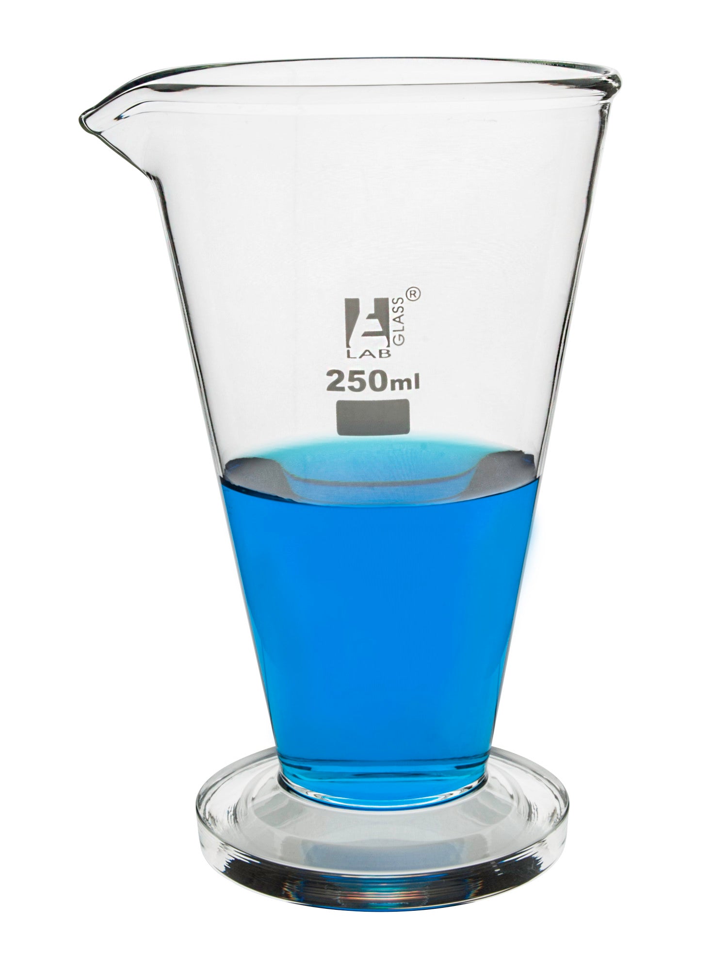 Round Base Borosilicate Glass Conical Measure with Spout, Ungraduated